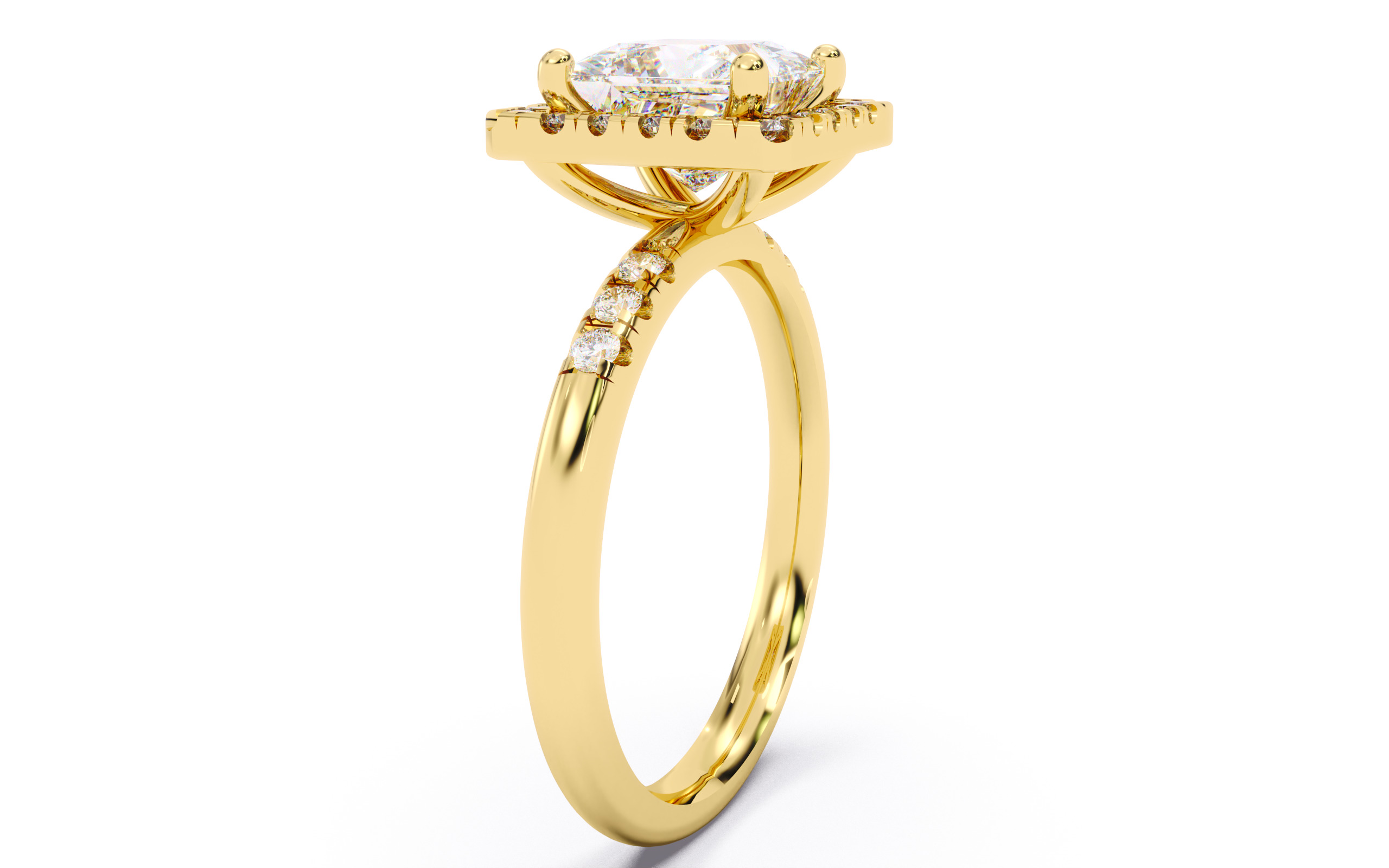 Princess Diamond Halo Setting Solitaire Ring  3D print model_21