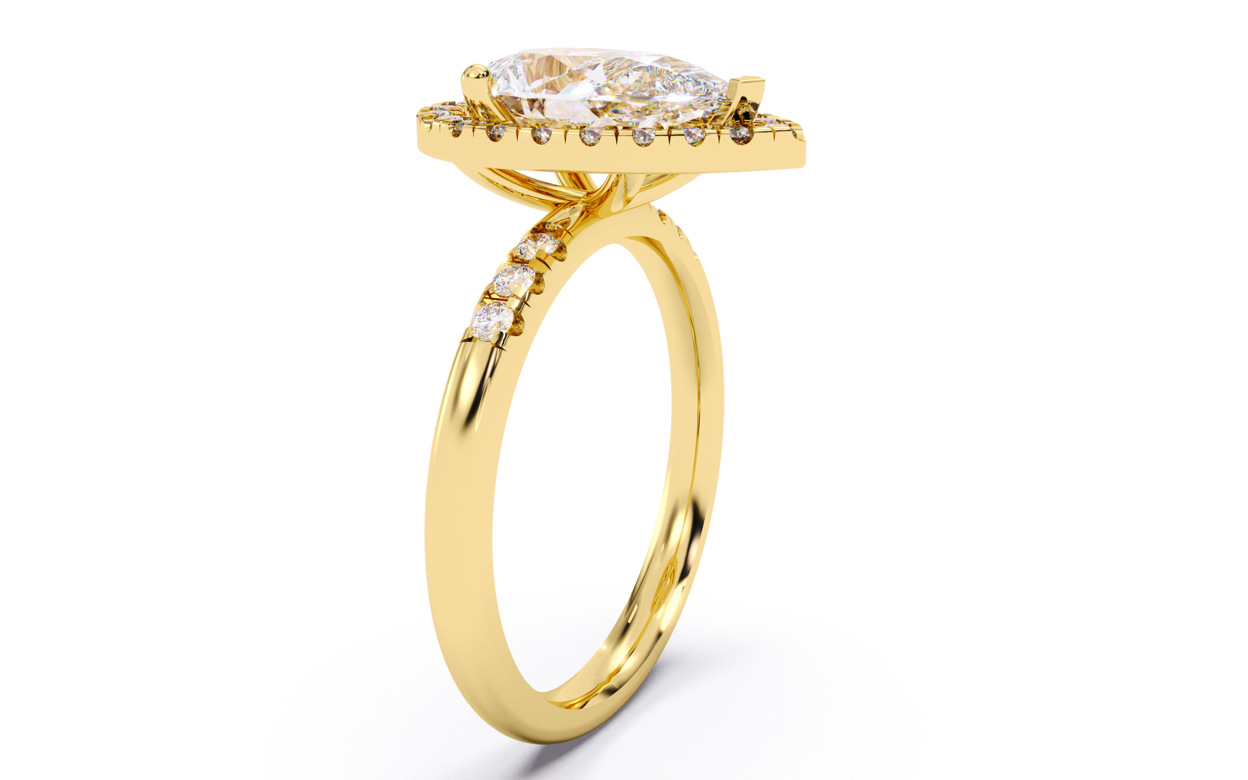 Pear Diamond Halo Setting Solitaire Ring 3D print model_21