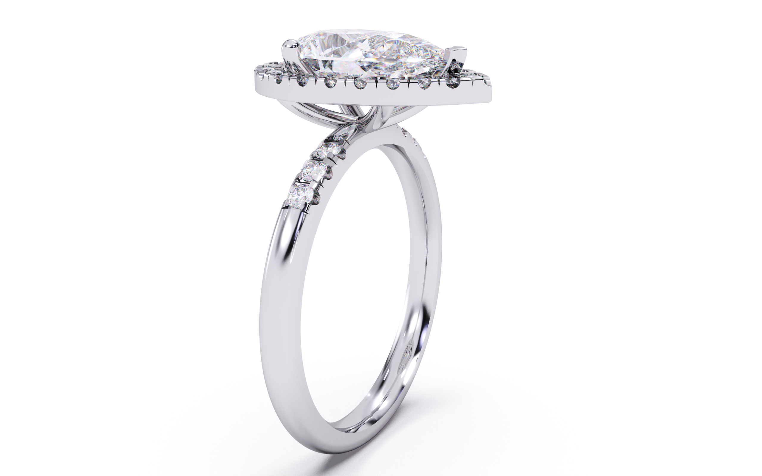 Pear Diamond Halo Setting Solitaire Ring 3D print model_19