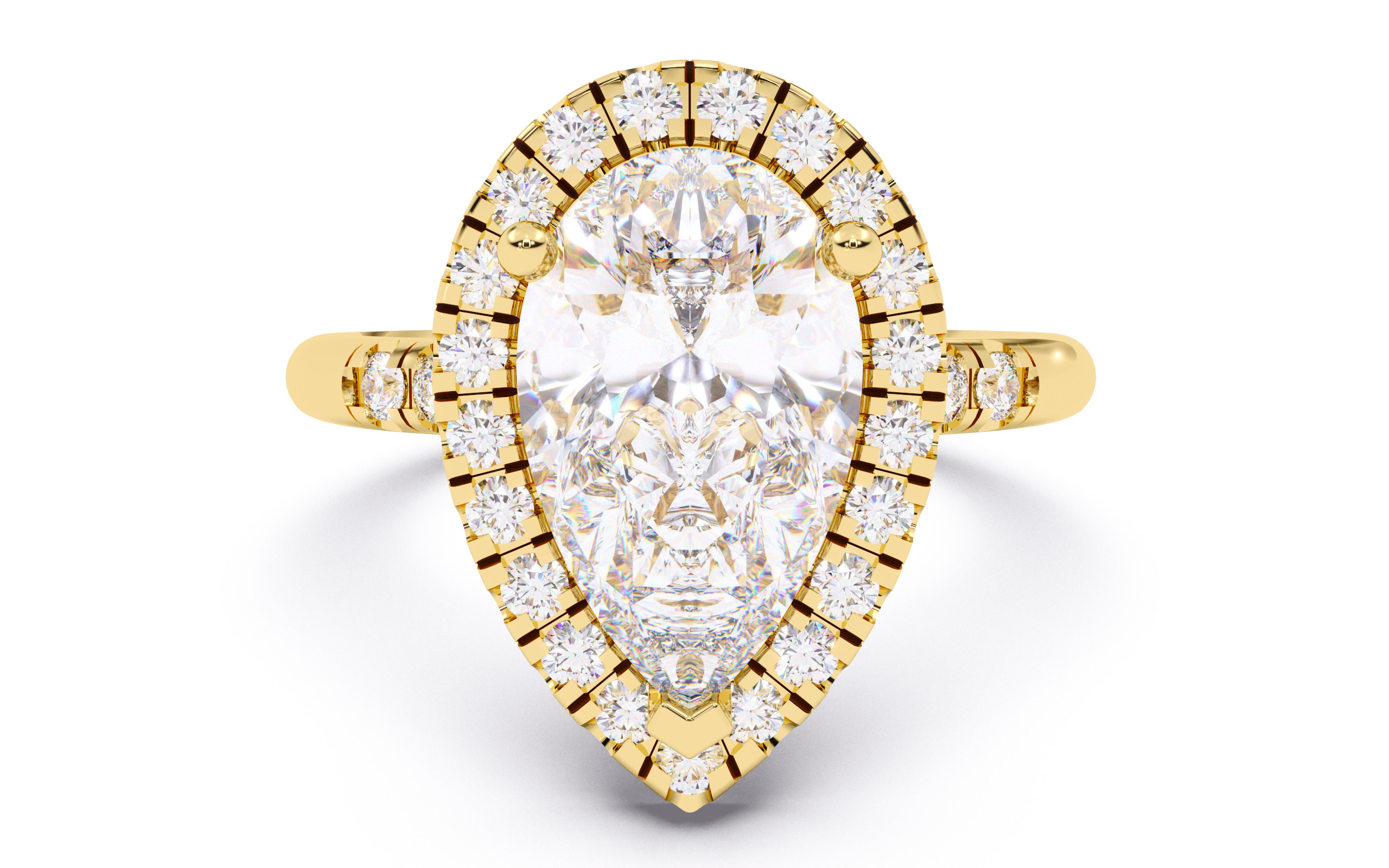 Pear Diamond Halo Setting Solitaire Ring 3D print model_14