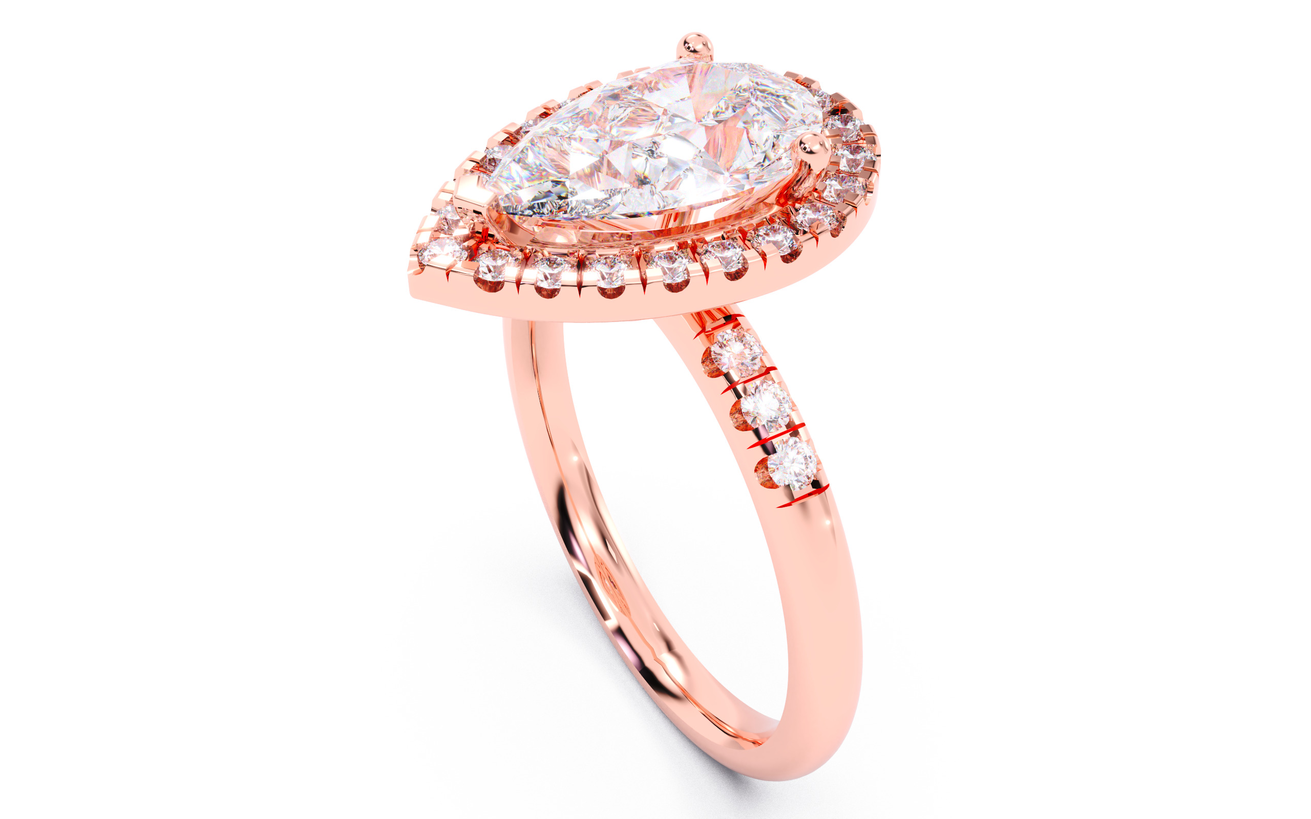 Pear Diamond Halo Setting Solitaire Ring 3D print model_4