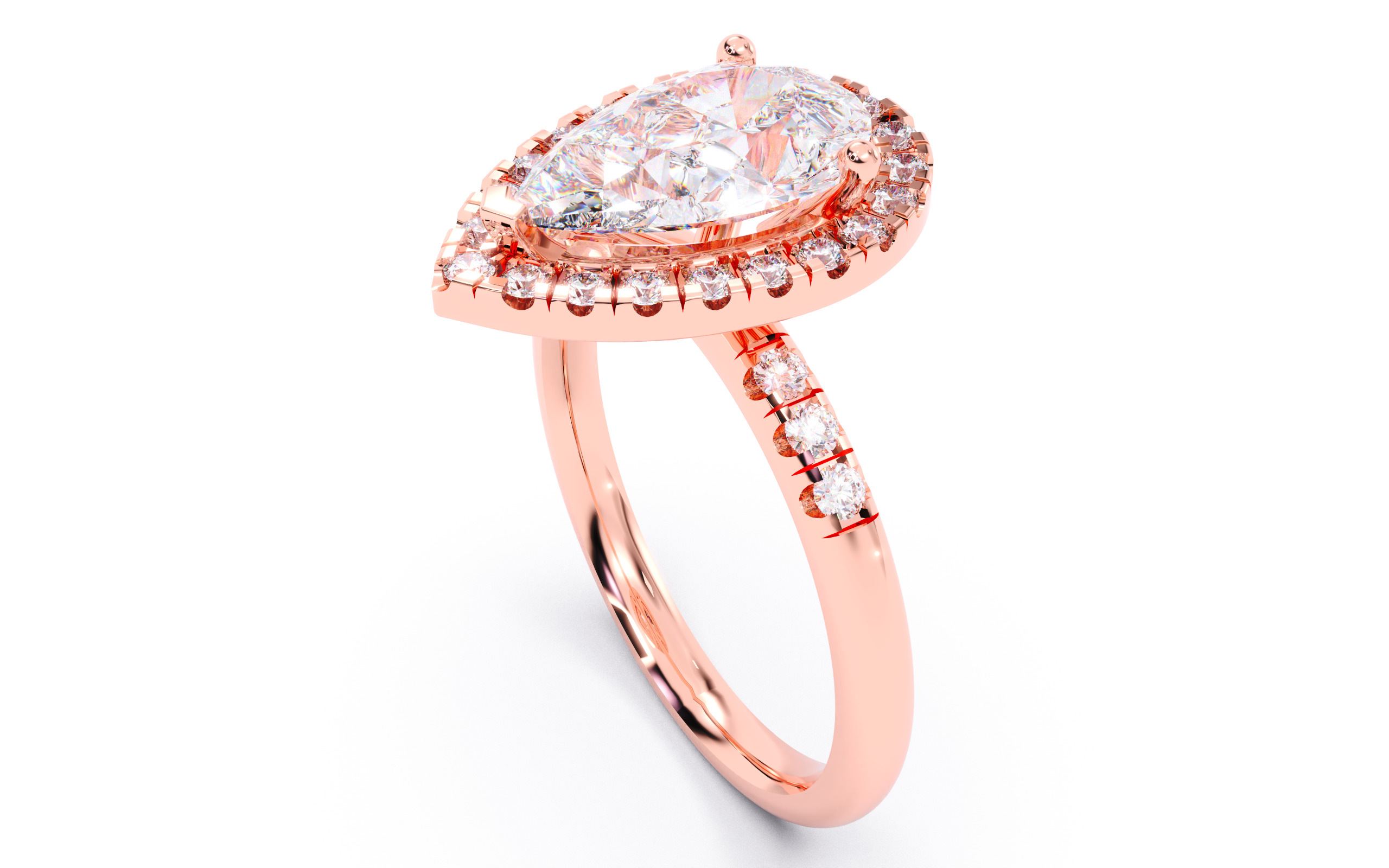 Pear Diamond Halo Setting Solitaire Ring 3D print model_5