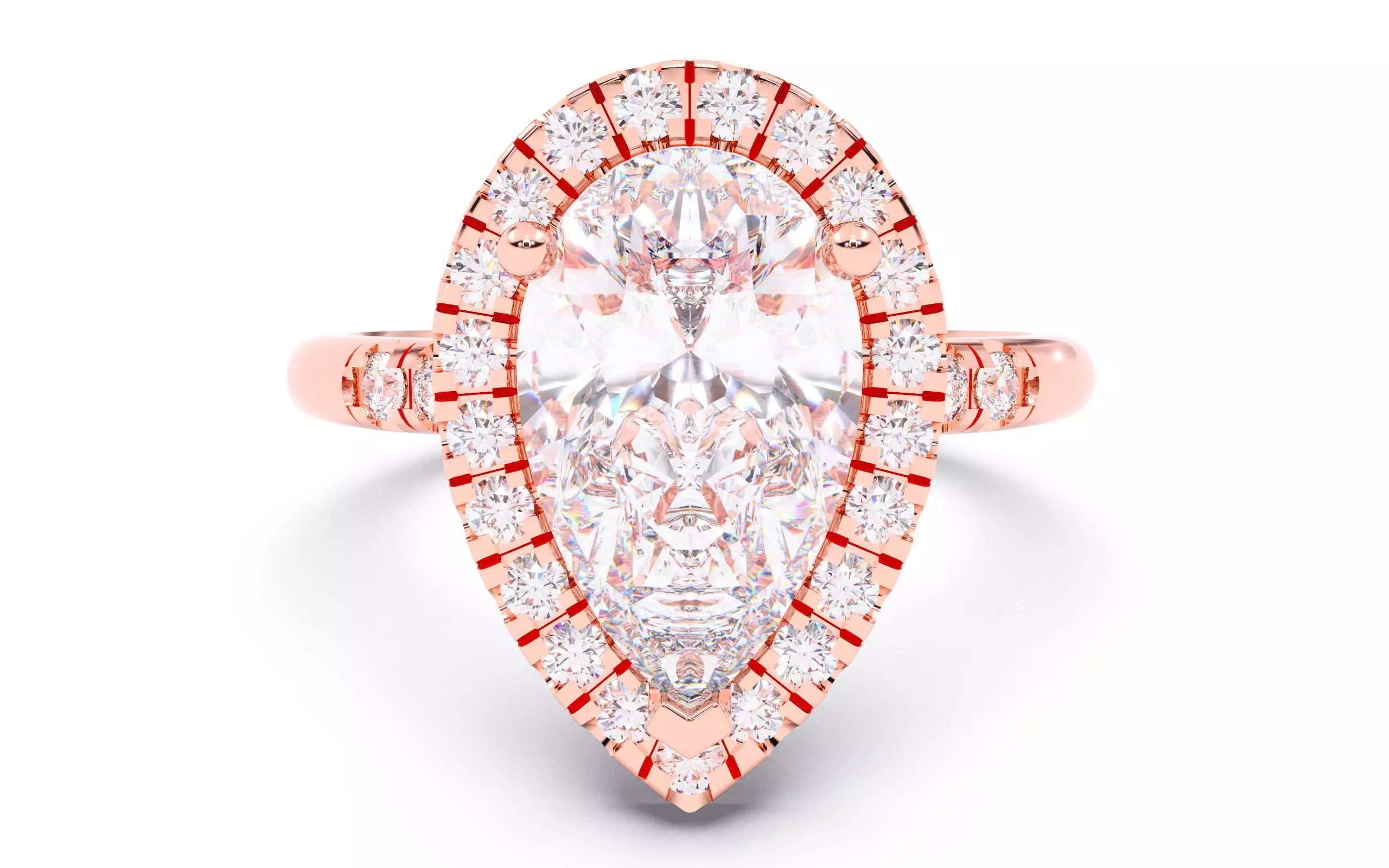 Pear Diamond Halo Setting Solitaire Ring 3D print model_0