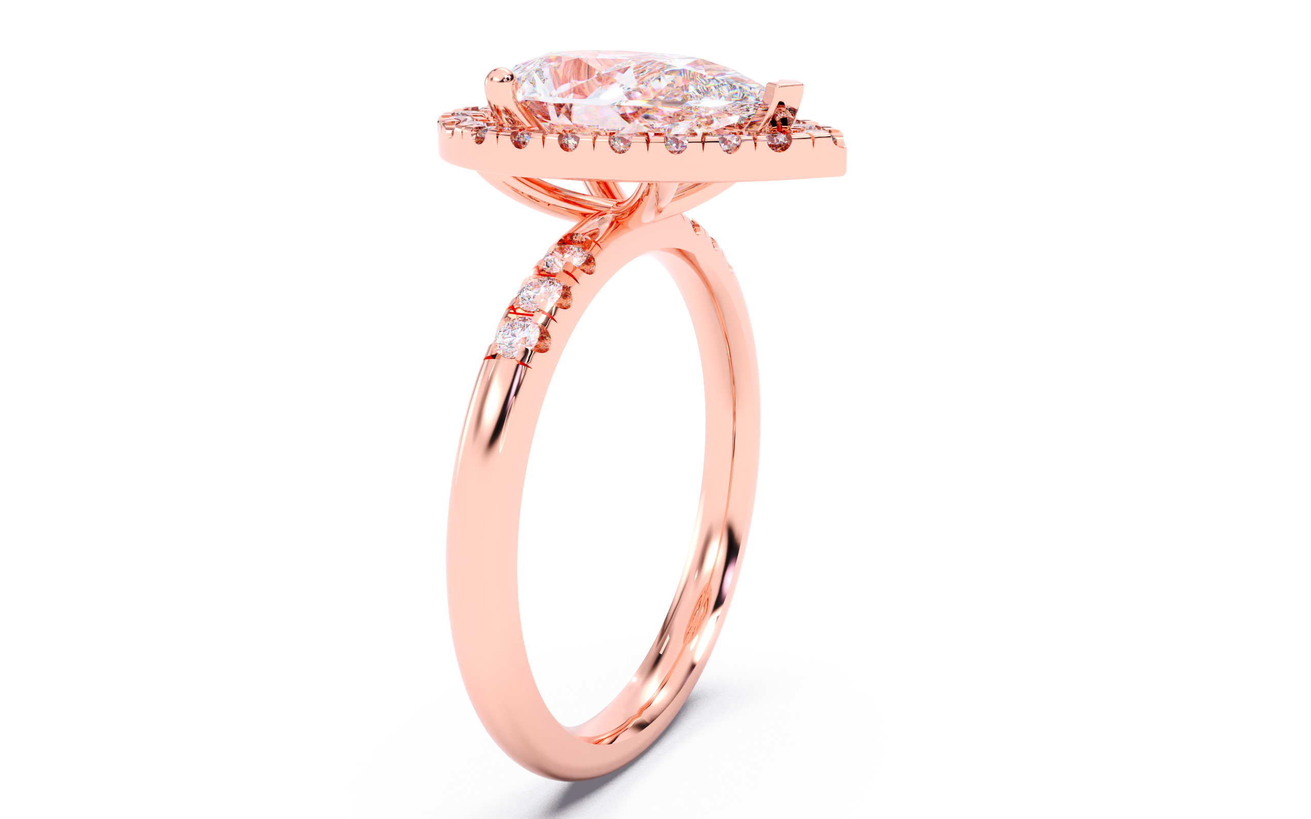 Pear Diamond Halo Setting Solitaire Ring 3D print model_2