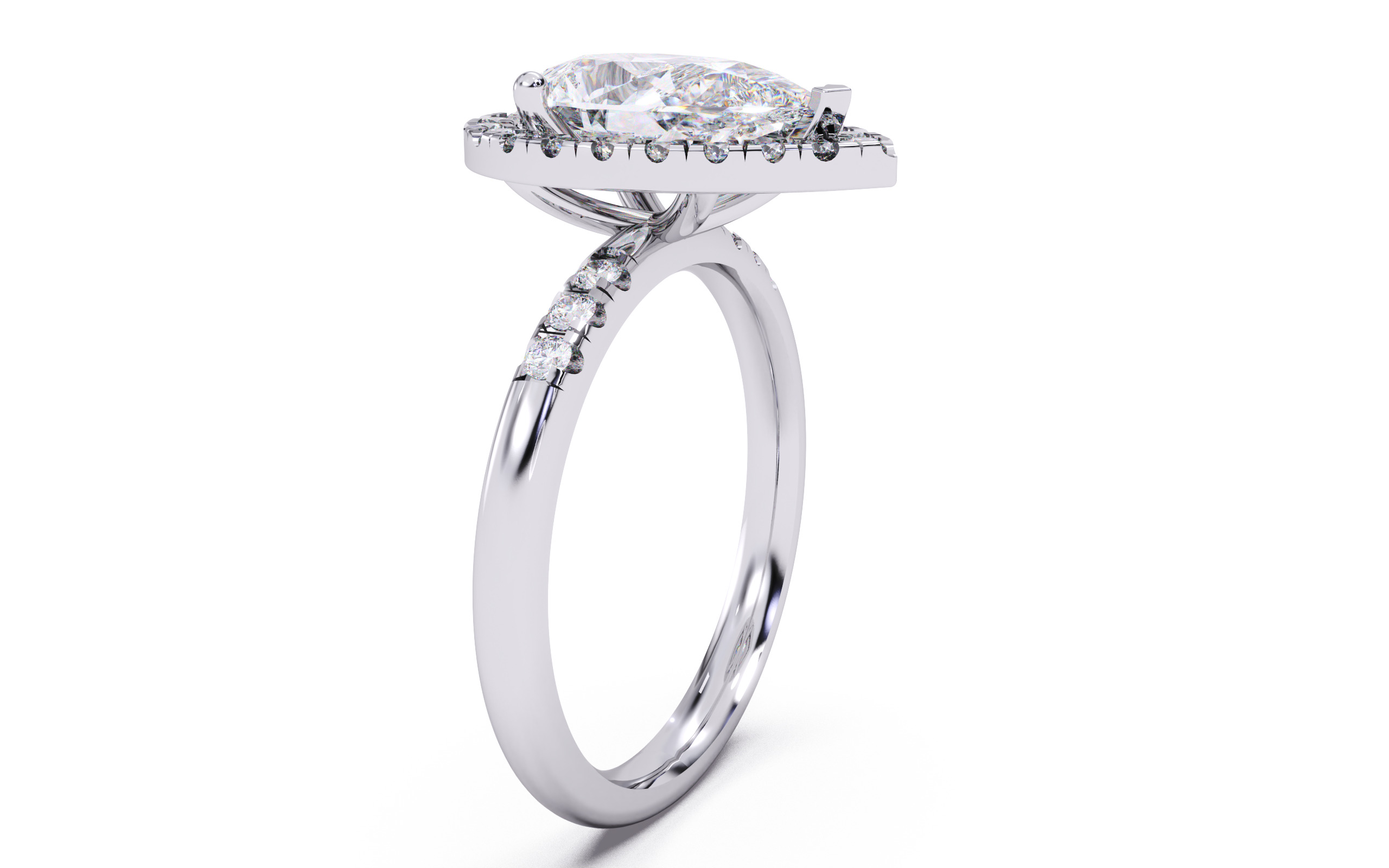 Pear Diamond Halo Setting Solitaire Ring 3D print model_18
