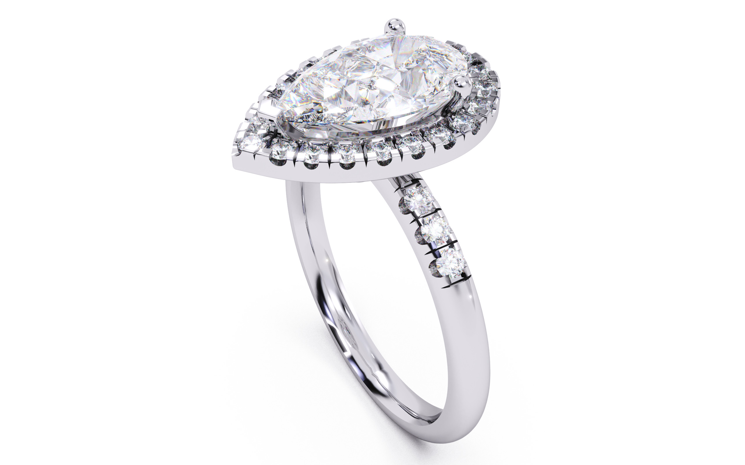 Pear Diamond Halo Setting Solitaire Ring 3D print model_24