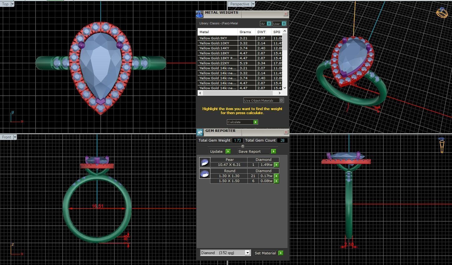 Pear Diamond Halo Setting Solitaire Ring 3D print model_1