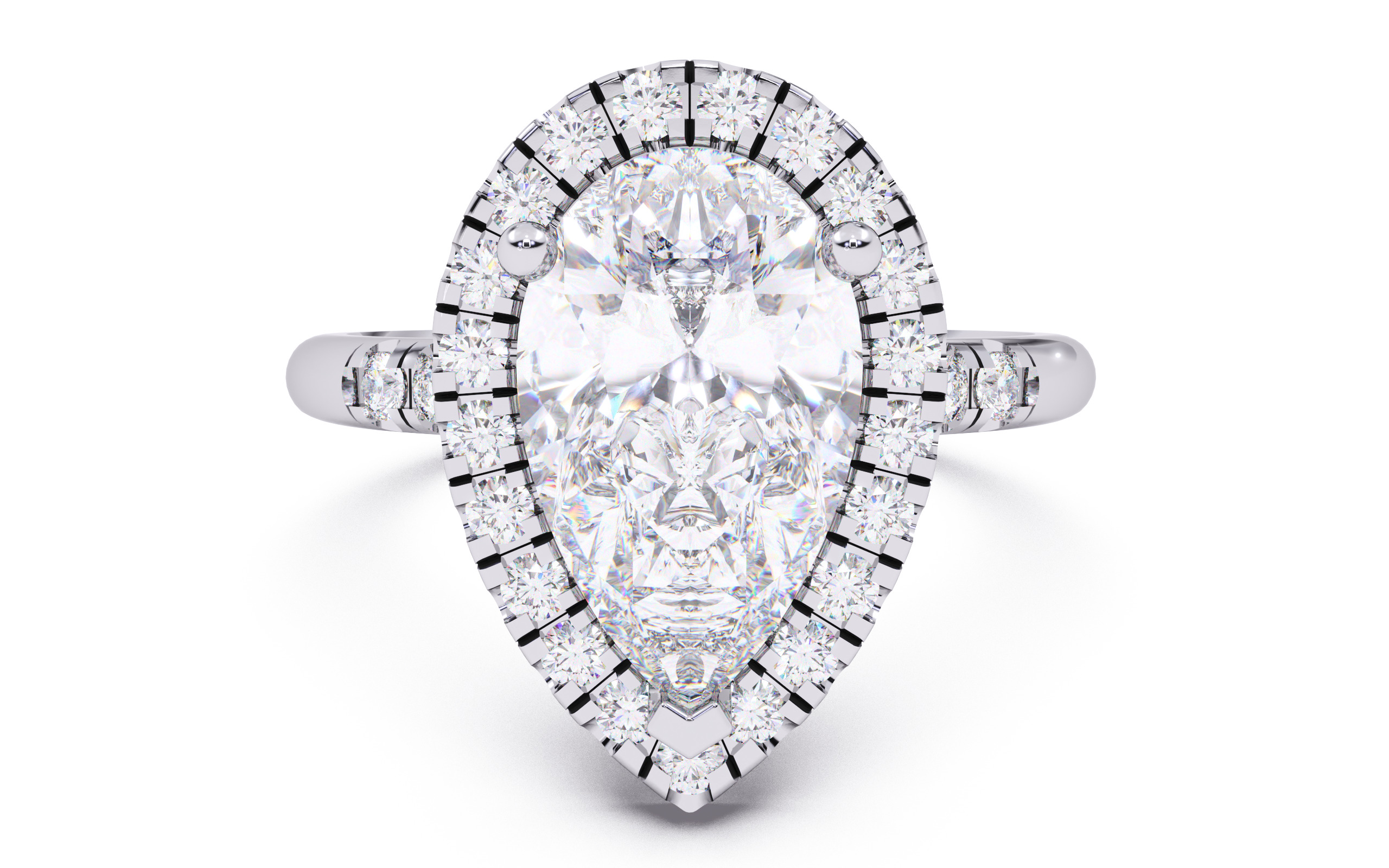 Pear Diamond Halo Setting Solitaire Ring 3D print model_15