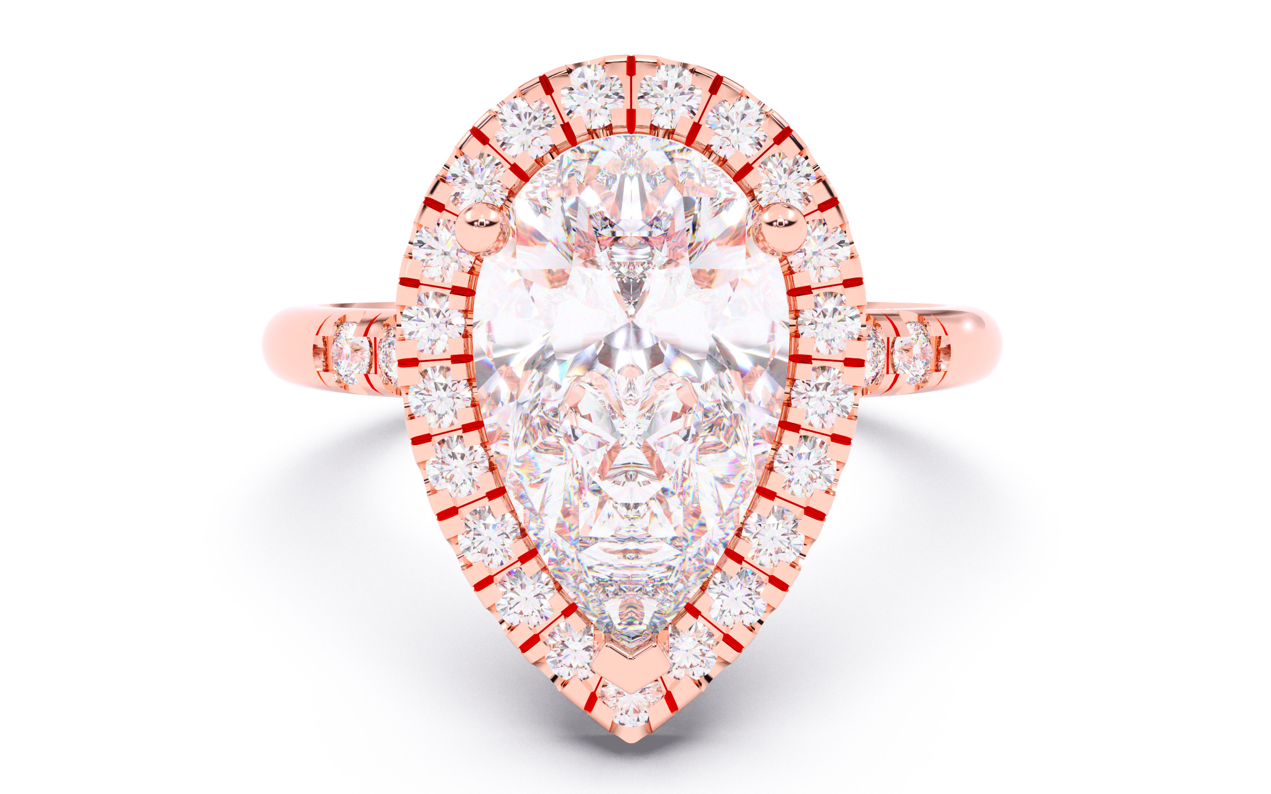 Pear Diamond Halo Setting Solitaire Ring 3D print model_17