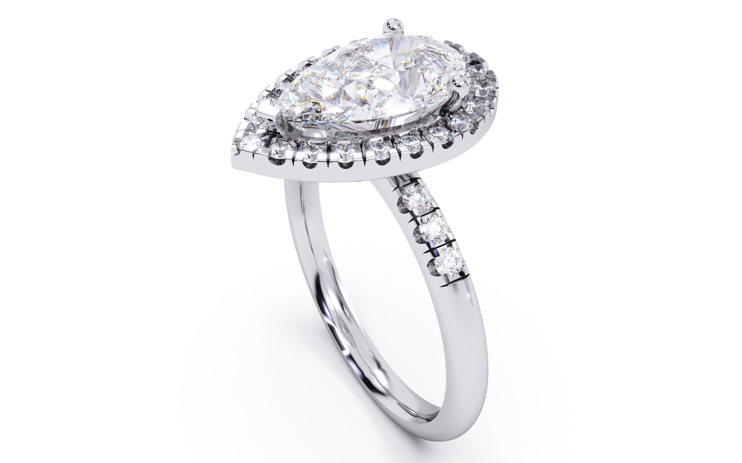 Pear Diamond Halo Setting Solitaire Ring 3D print model_3