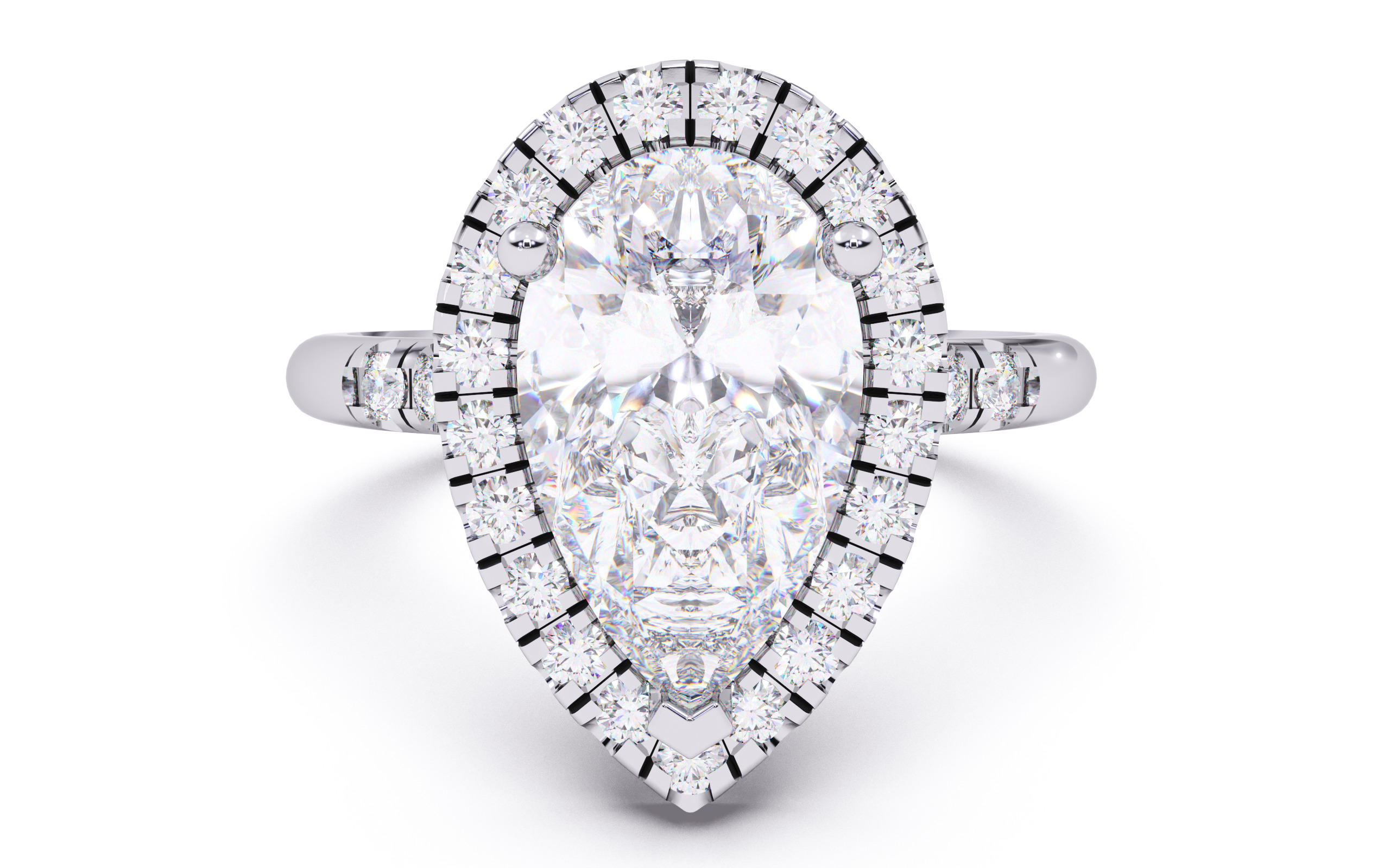 Pear Diamond Halo Setting Solitaire Ring 3D print model_16