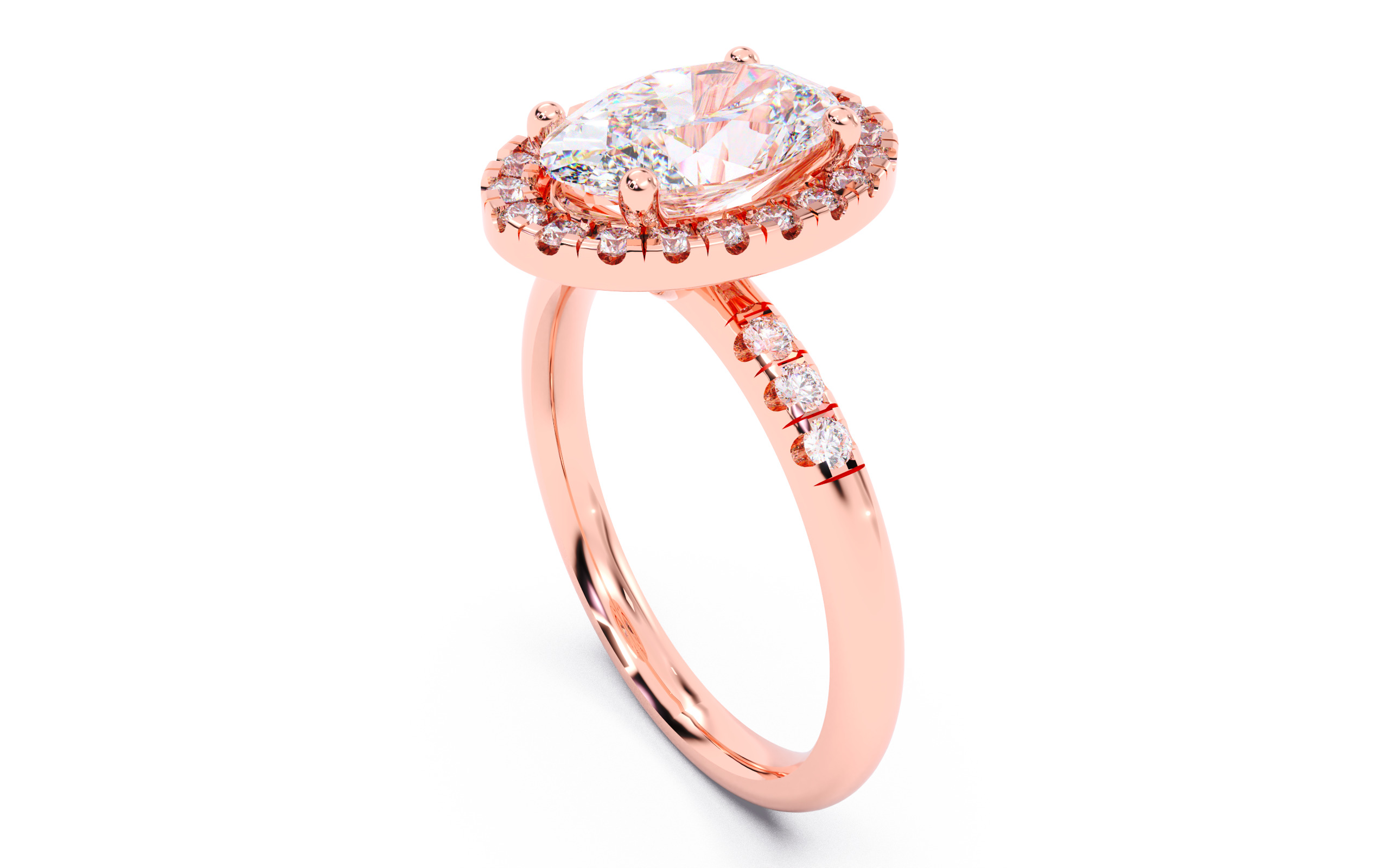 Oval Diamond Halo Setting Solitaire Ring  3D print model_4