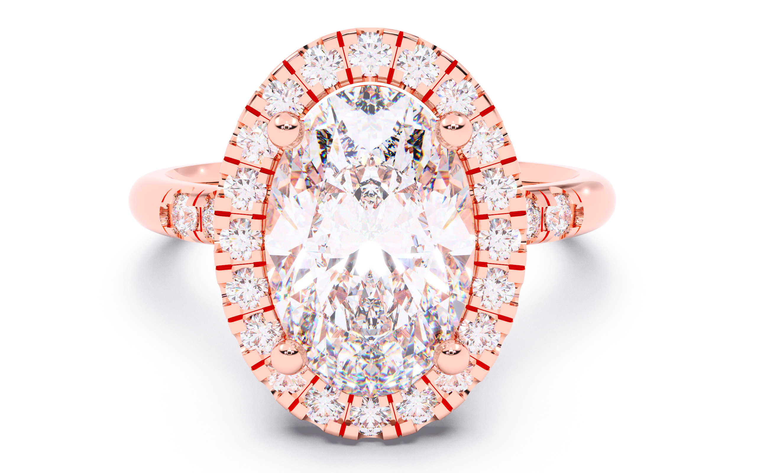 Oval Diamond Halo Setting Solitaire Ring  3D print model_13