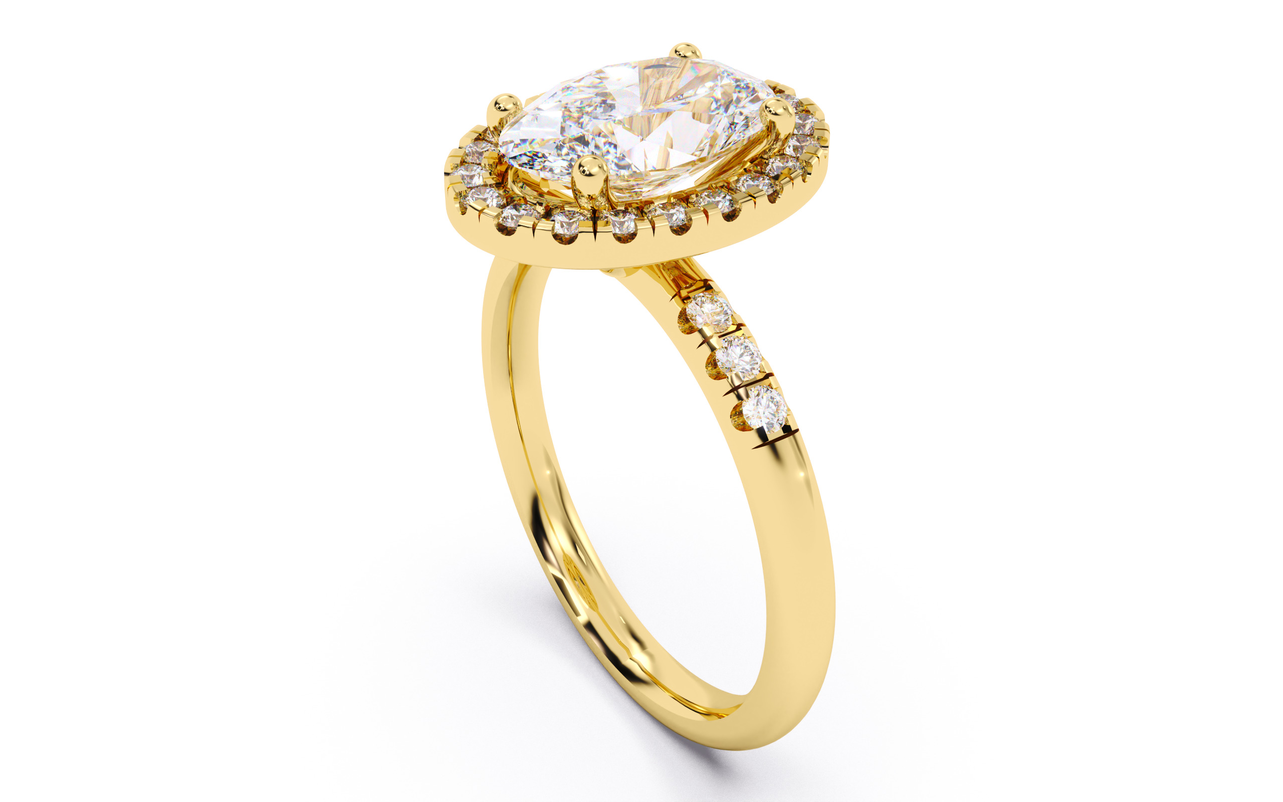 Oval Diamond Halo Setting Solitaire Ring  3D print model_3