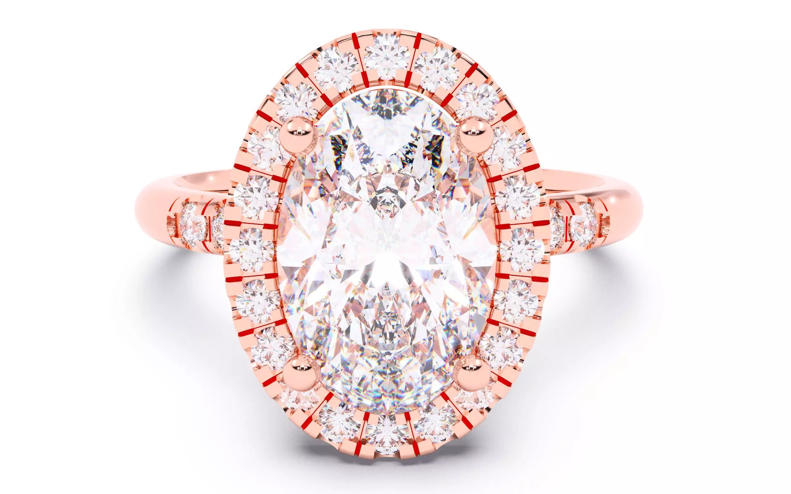 Oval Diamond Halo Setting Solitaire Ring  3D print model_0