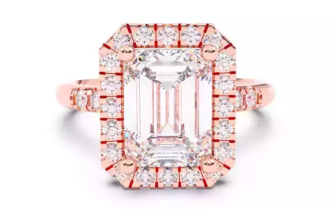 Emerald Diamond Halo Setting Solitaire Ring  3D print model
