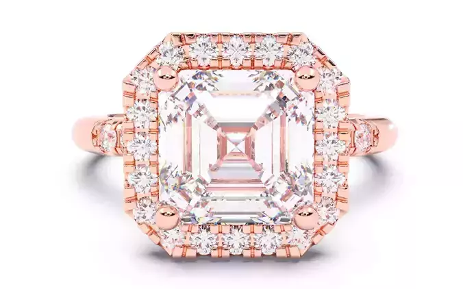Asscher Diamond Halo Setting Solitaire Ring  3D print model