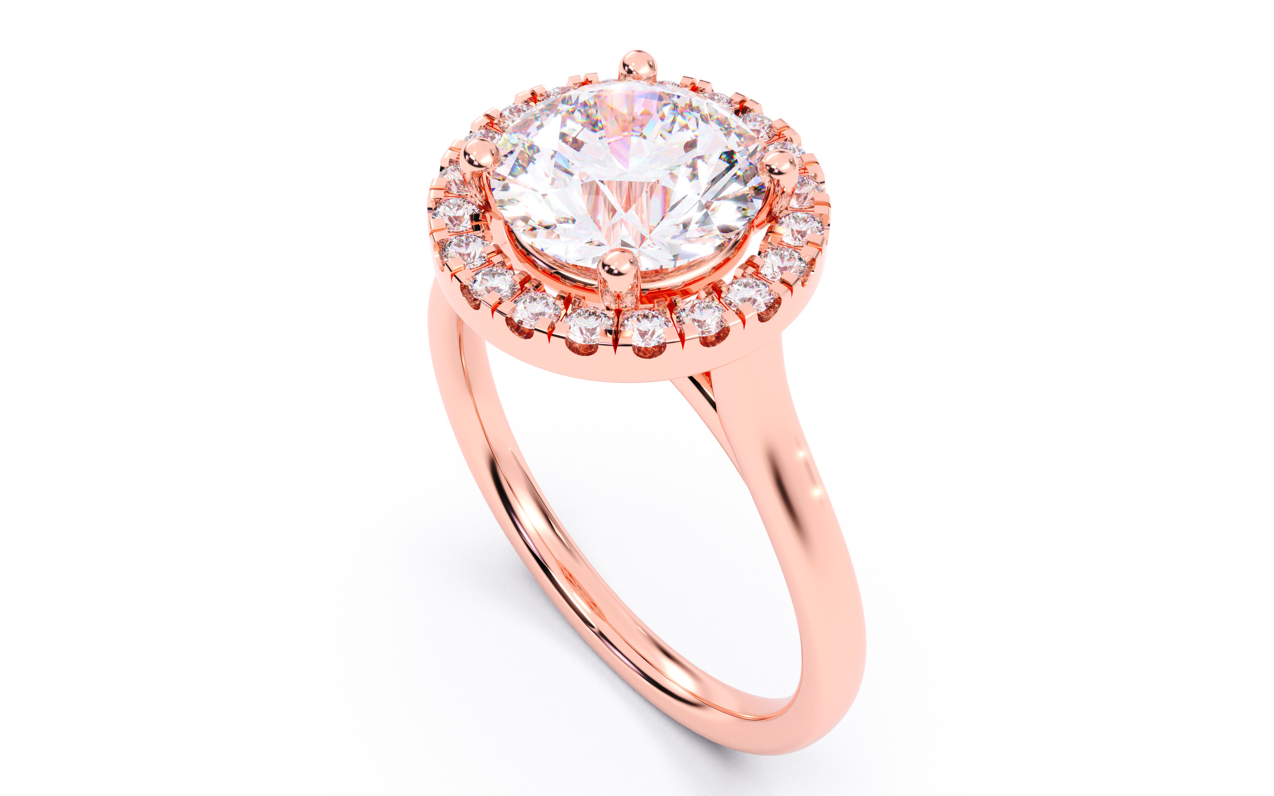 Round Diamond Halo Setting Solitaire Ring  3D print model_23