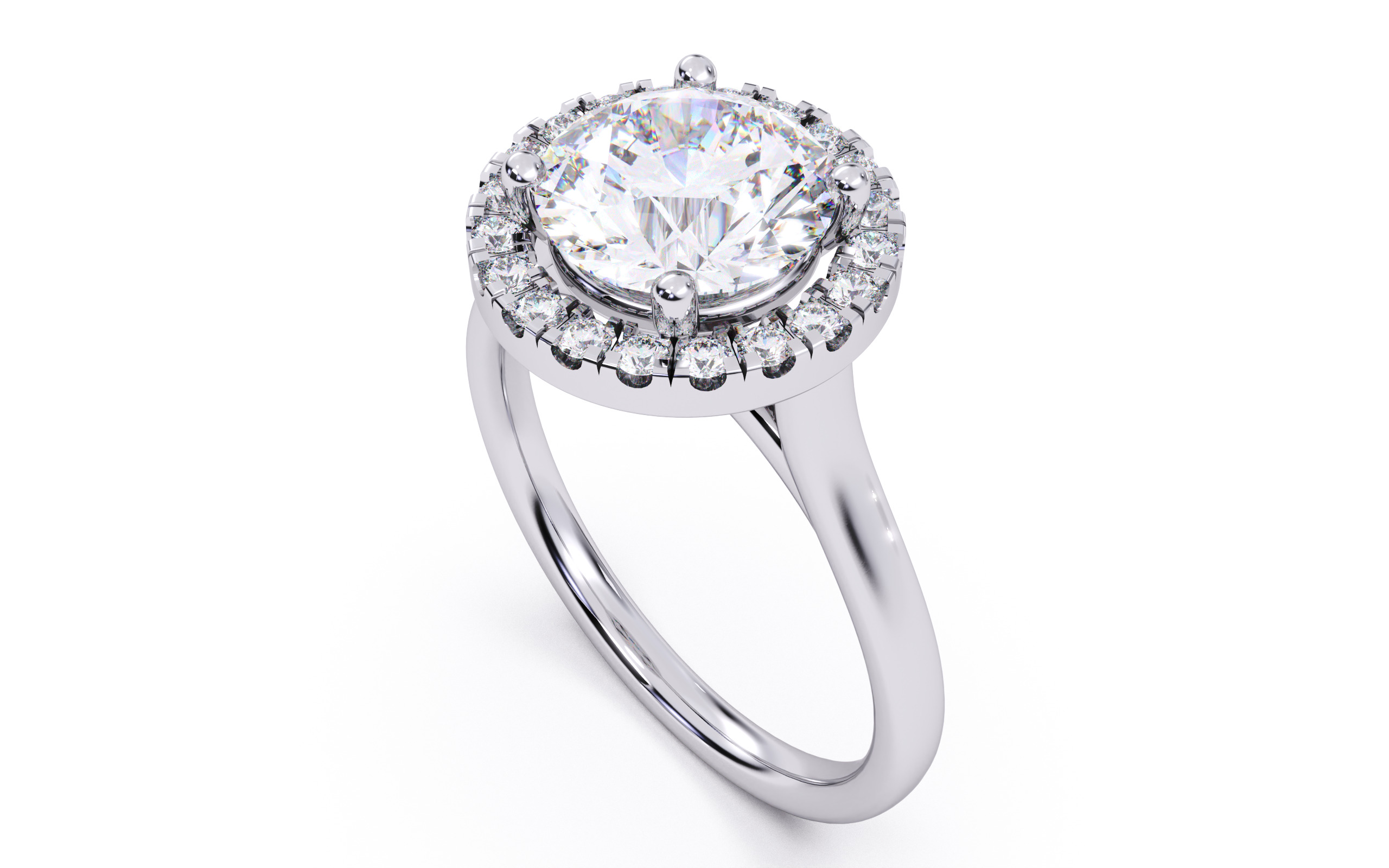 Round Diamond Halo Setting Solitaire Ring  3D print model_3
