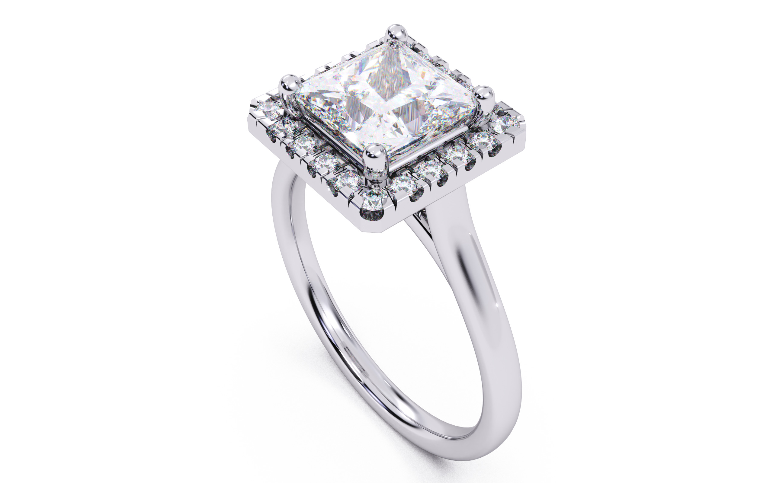 Princess Diamond Halo Setting Solitaire Ring  3D print model_4