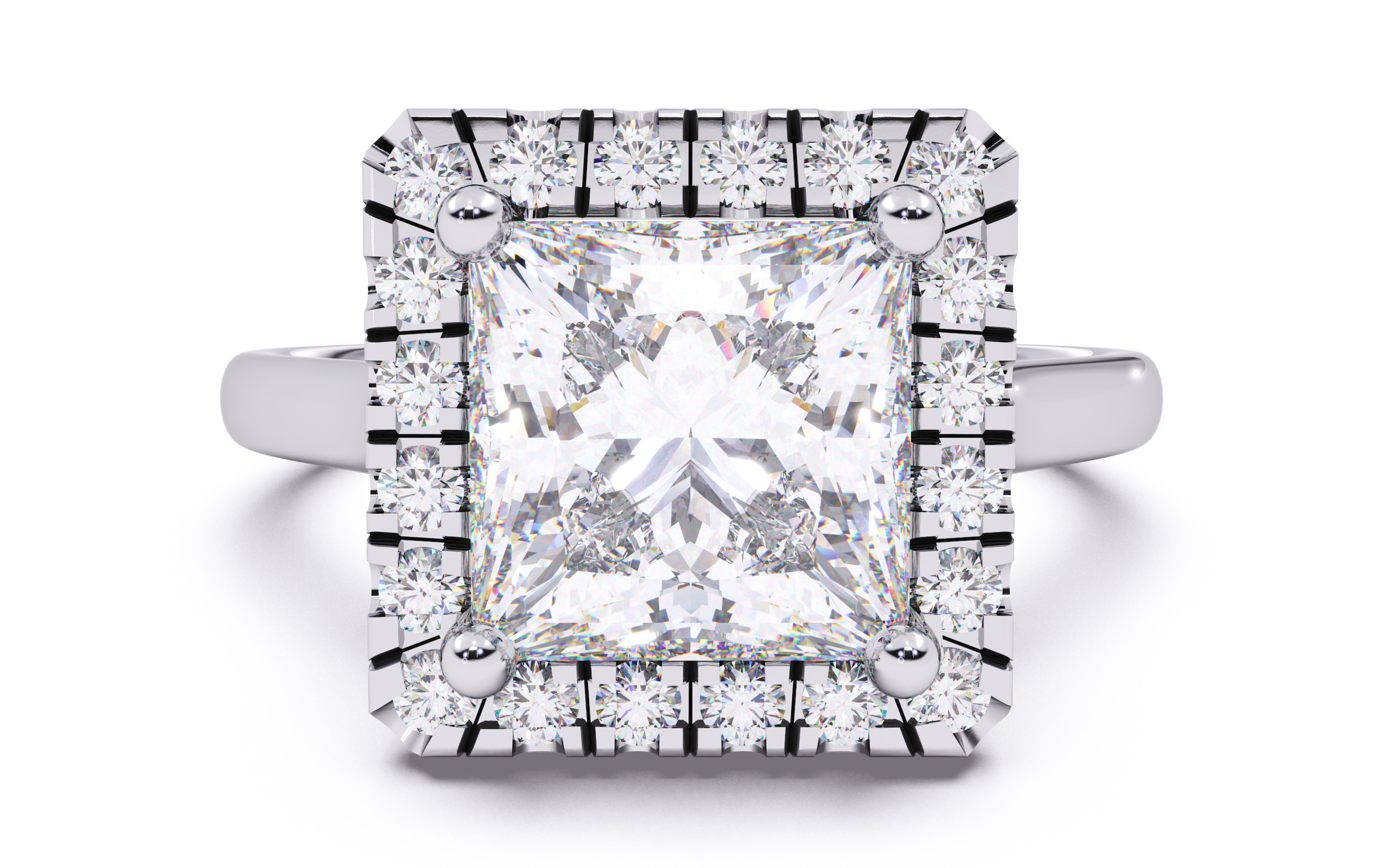 Princess Diamond Halo Setting Solitaire Ring  3D print model_15