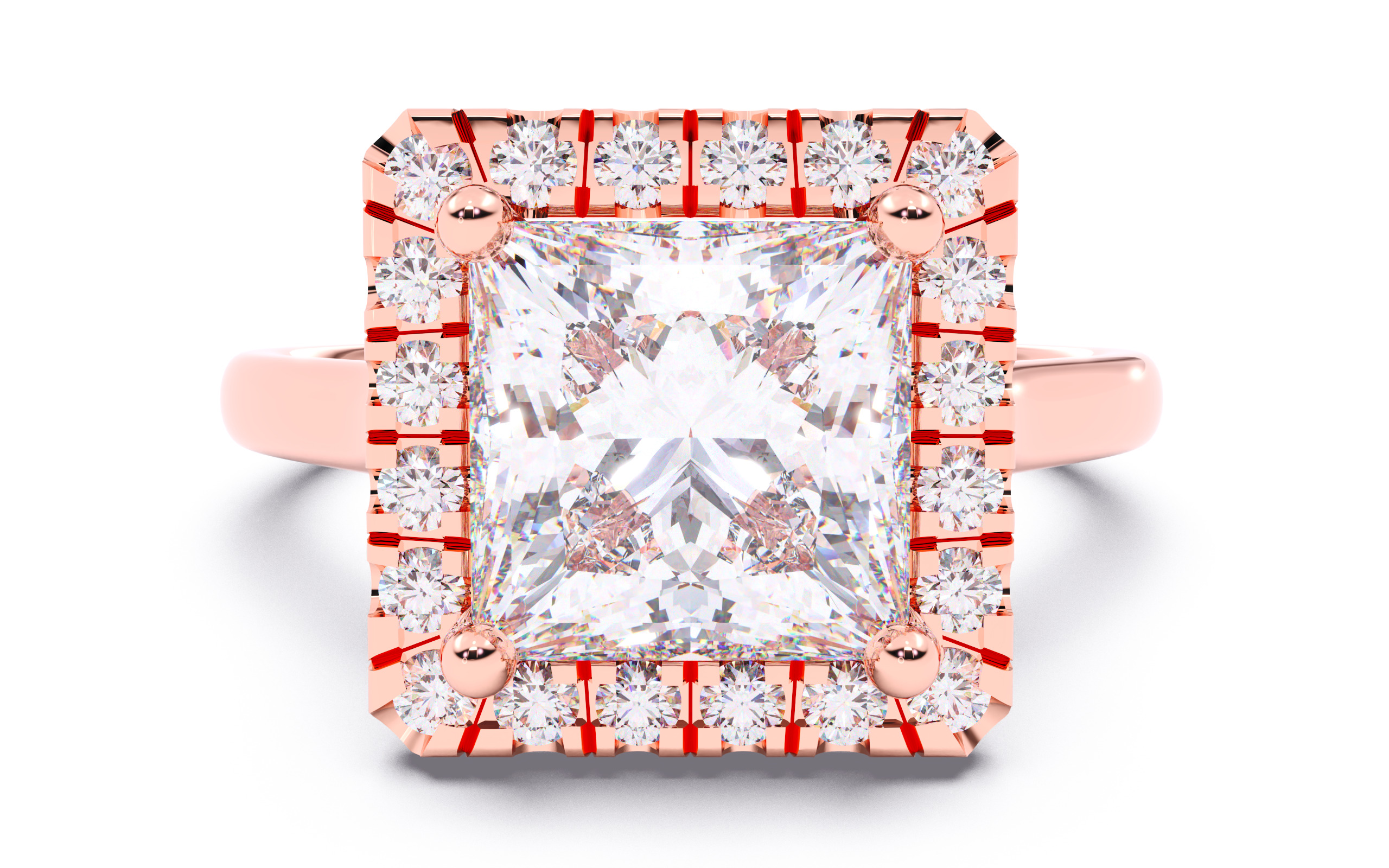 Princess Diamond Halo Setting Solitaire Ring  3D print model_13