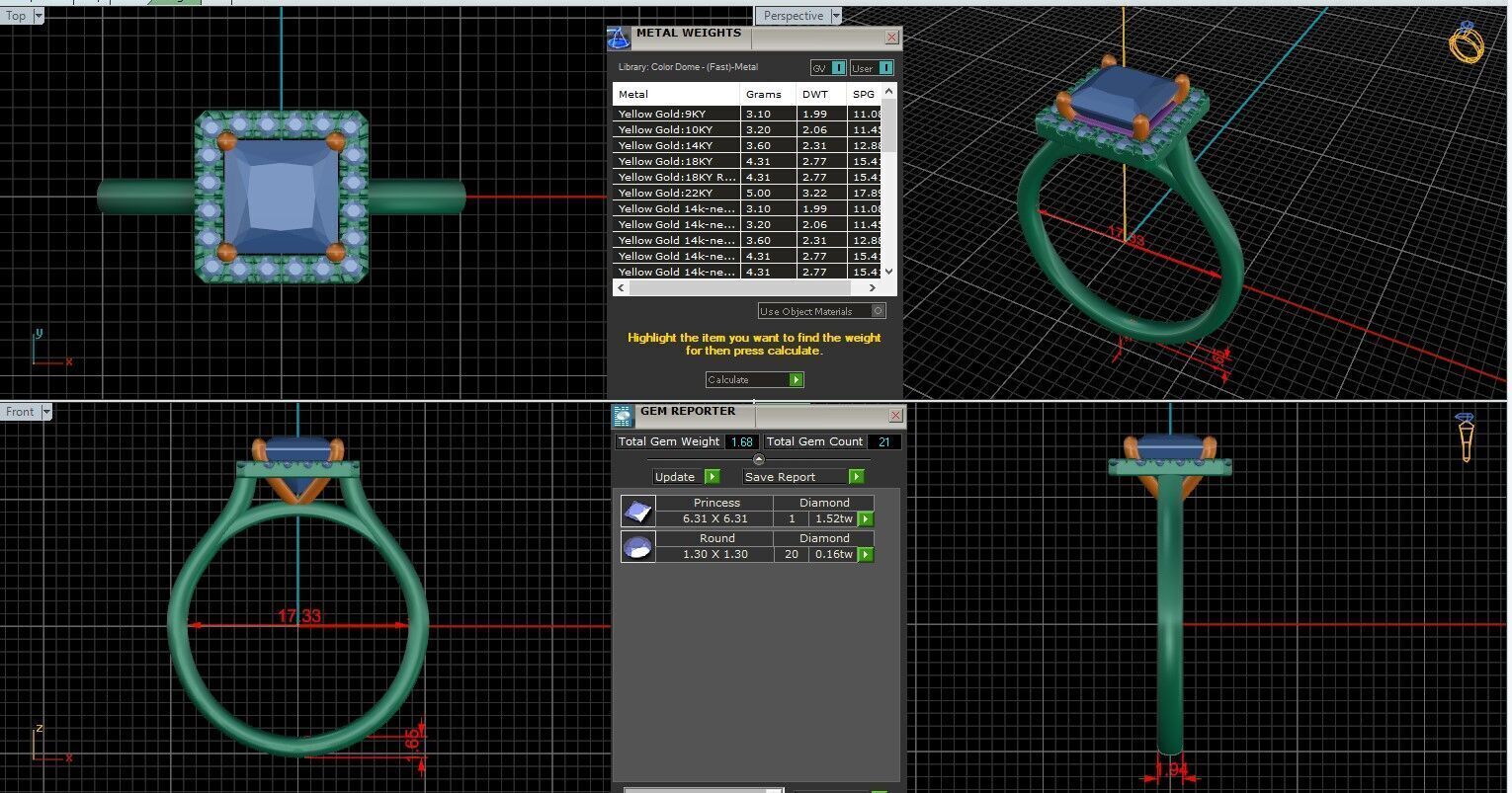 Princess Diamond Halo Setting Solitaire Ring  3D print model_25