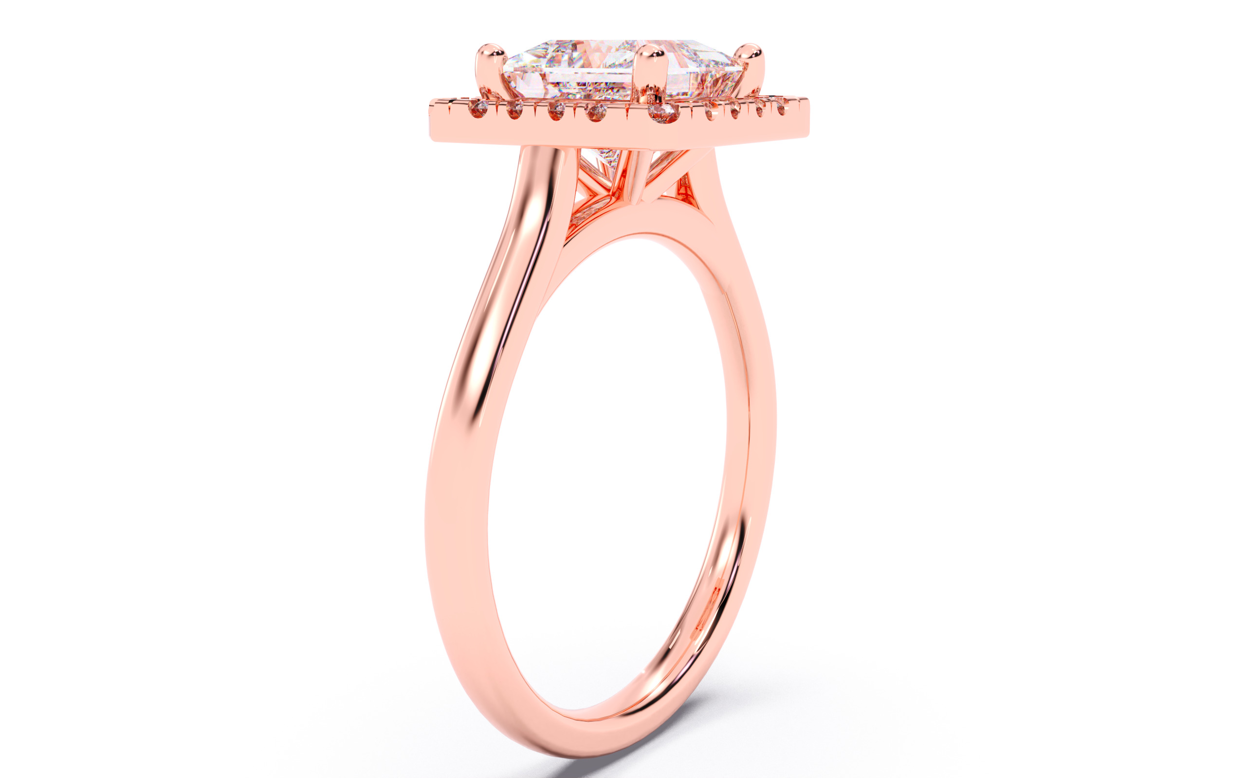 Princess Diamond Halo Setting Solitaire Ring  3D print model_21