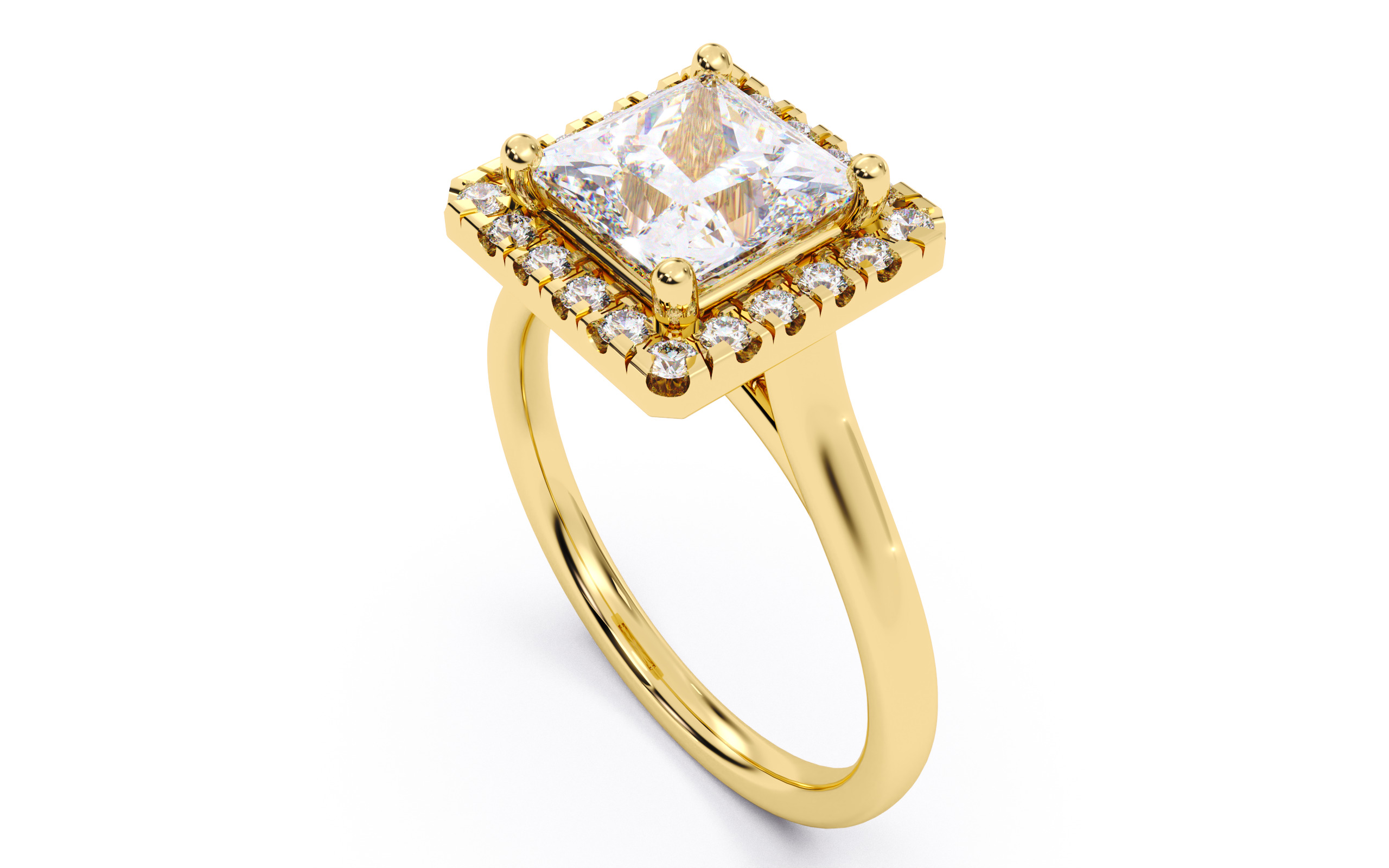 Princess Diamond Halo Setting Solitaire Ring  3D print model_3