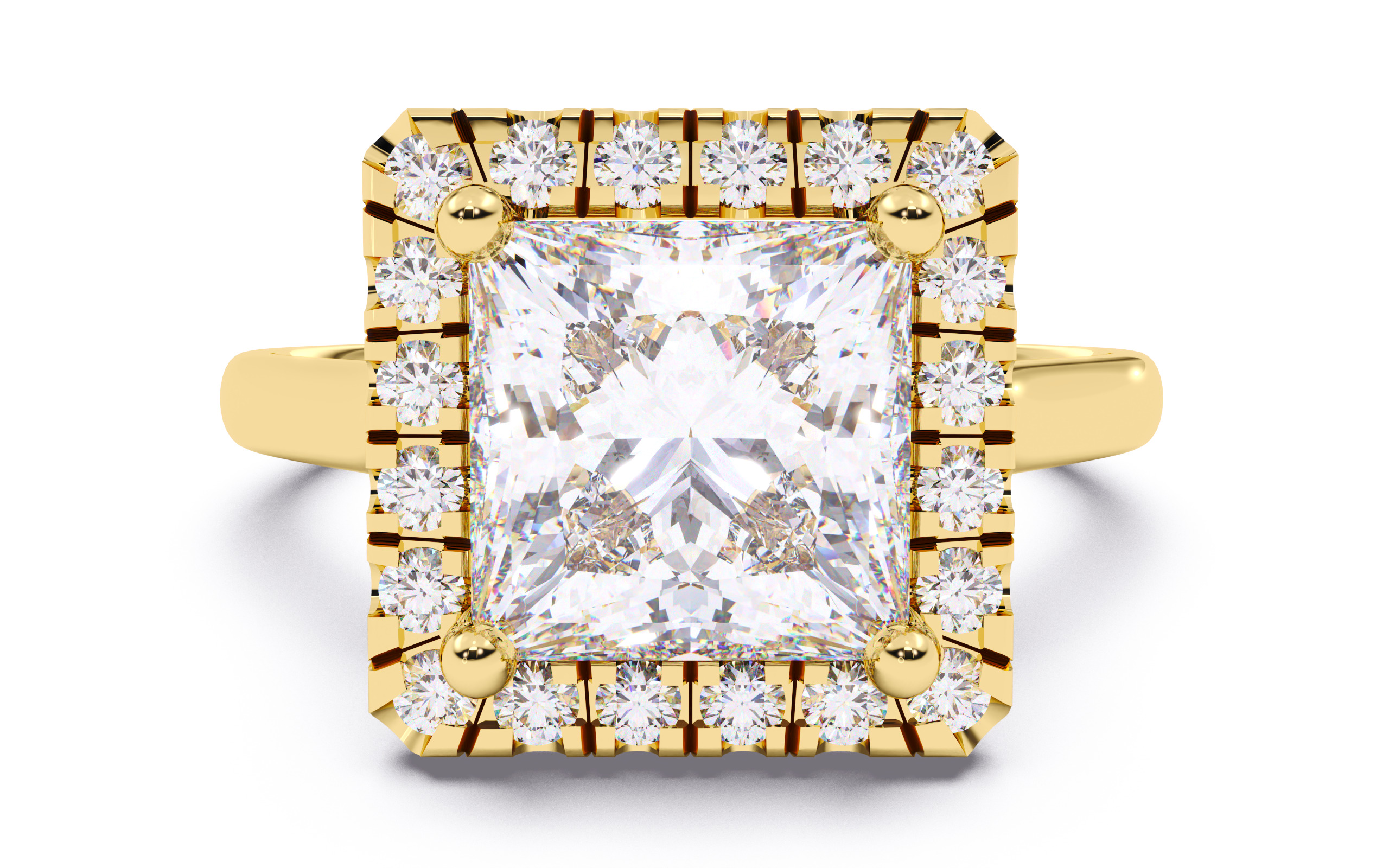 Princess Diamond Halo Setting Solitaire Ring  3D print model_17