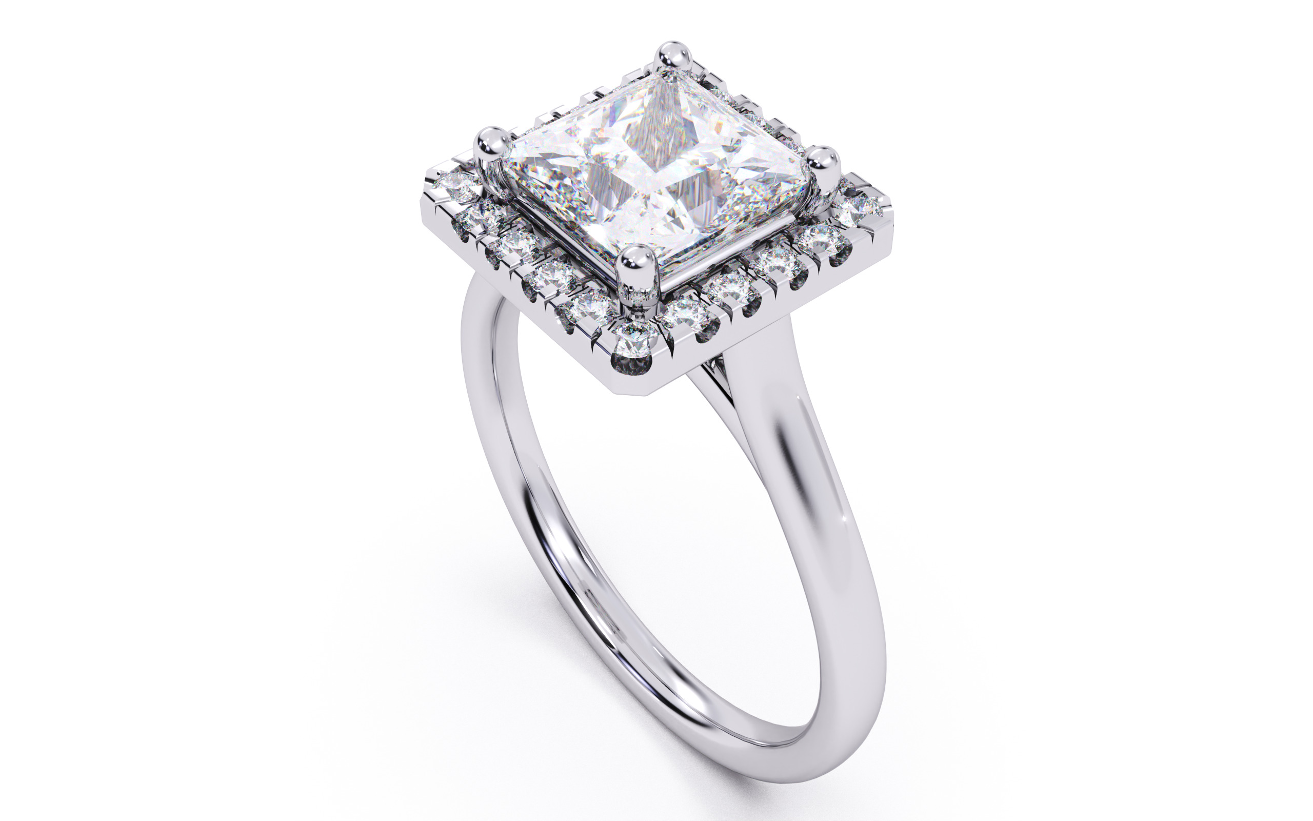 Princess Diamond Halo Setting Solitaire Ring  3D print model_5
