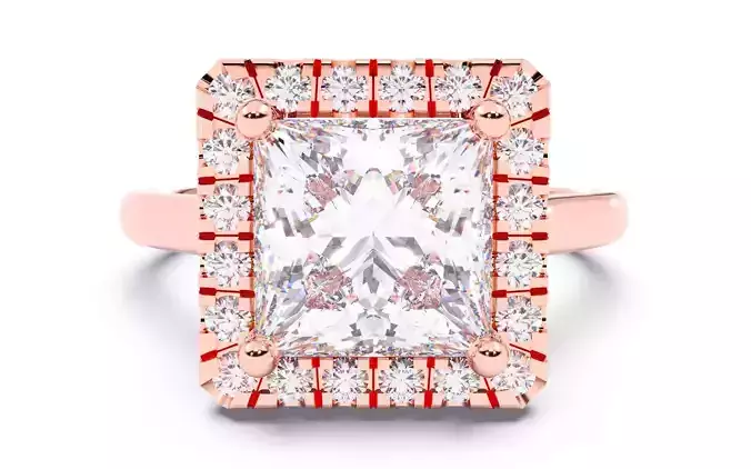 Princess Diamond Halo Setting Solitaire Ring  3D print model