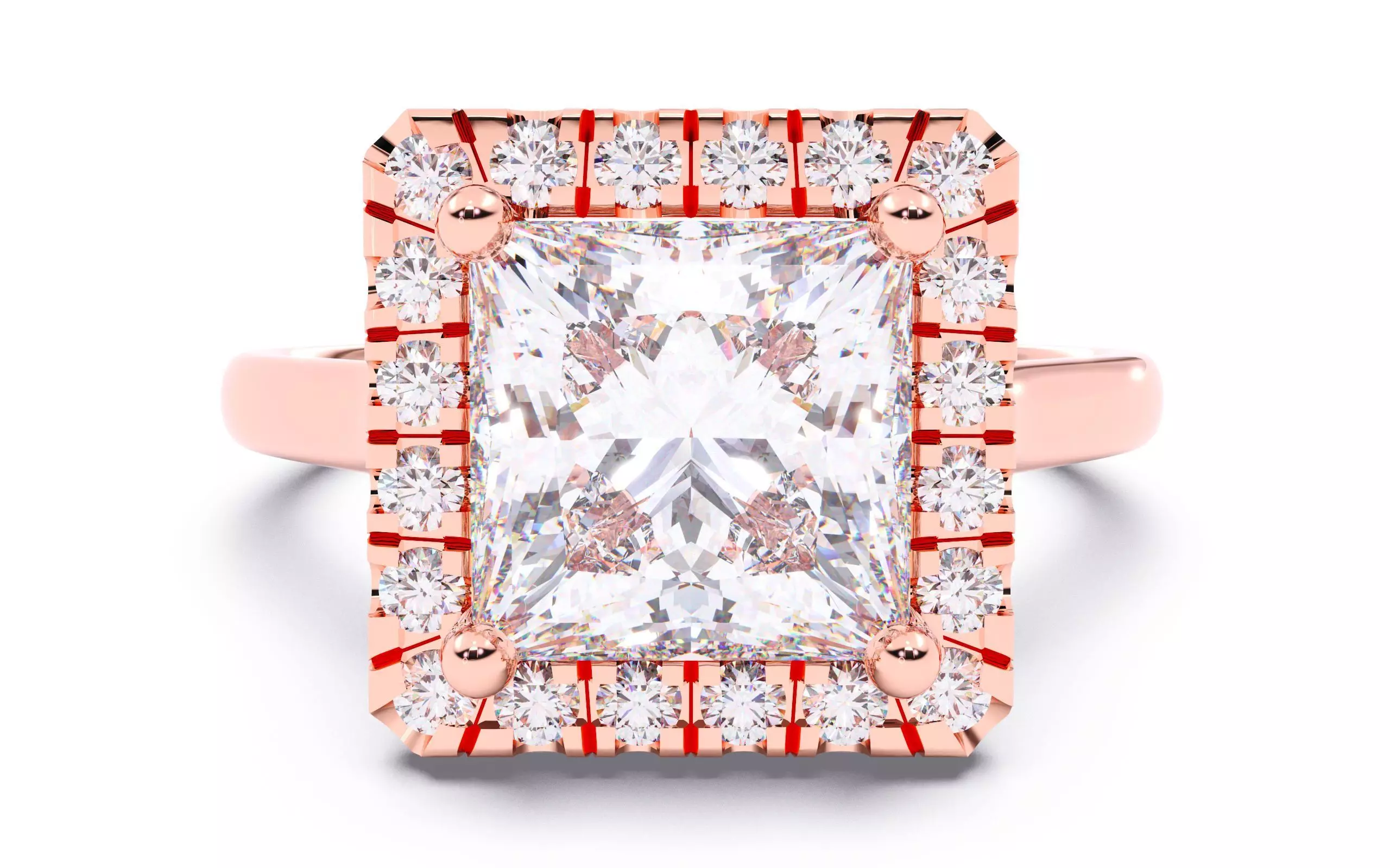 Princess Diamond Halo Setting Solitaire Ring  3D print model_0