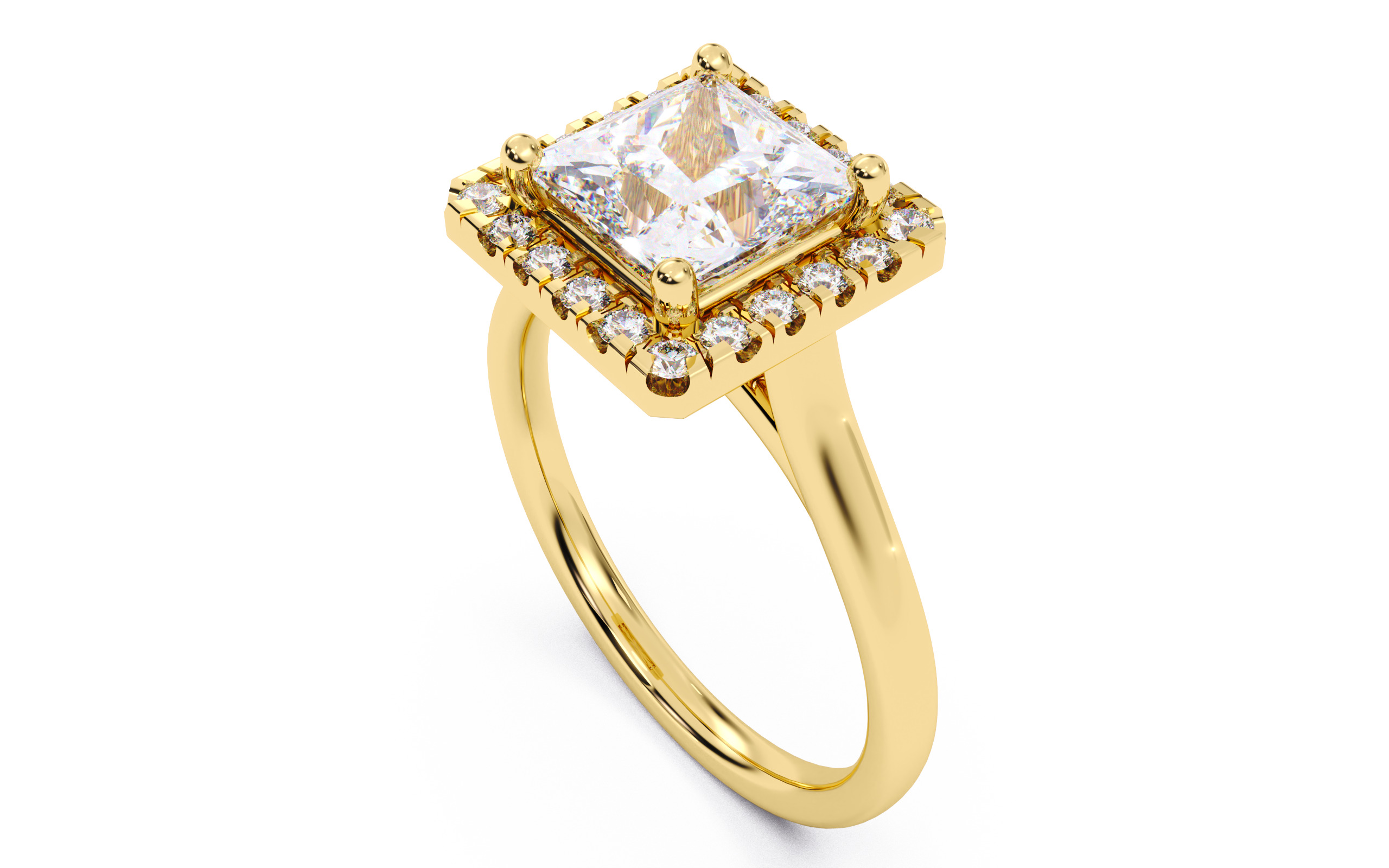 Princess Diamond Halo Setting Solitaire Ring  3D print model_24
