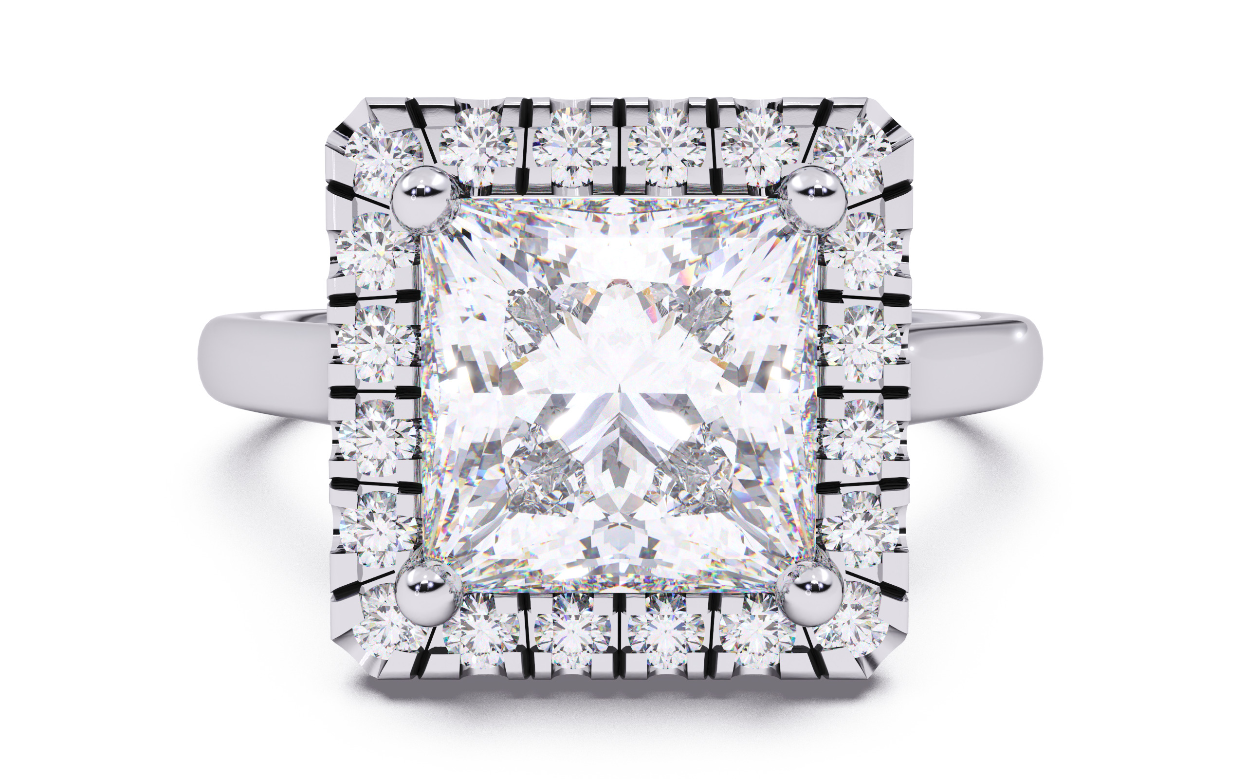 Princess Diamond Halo Setting Solitaire Ring  3D print model_14