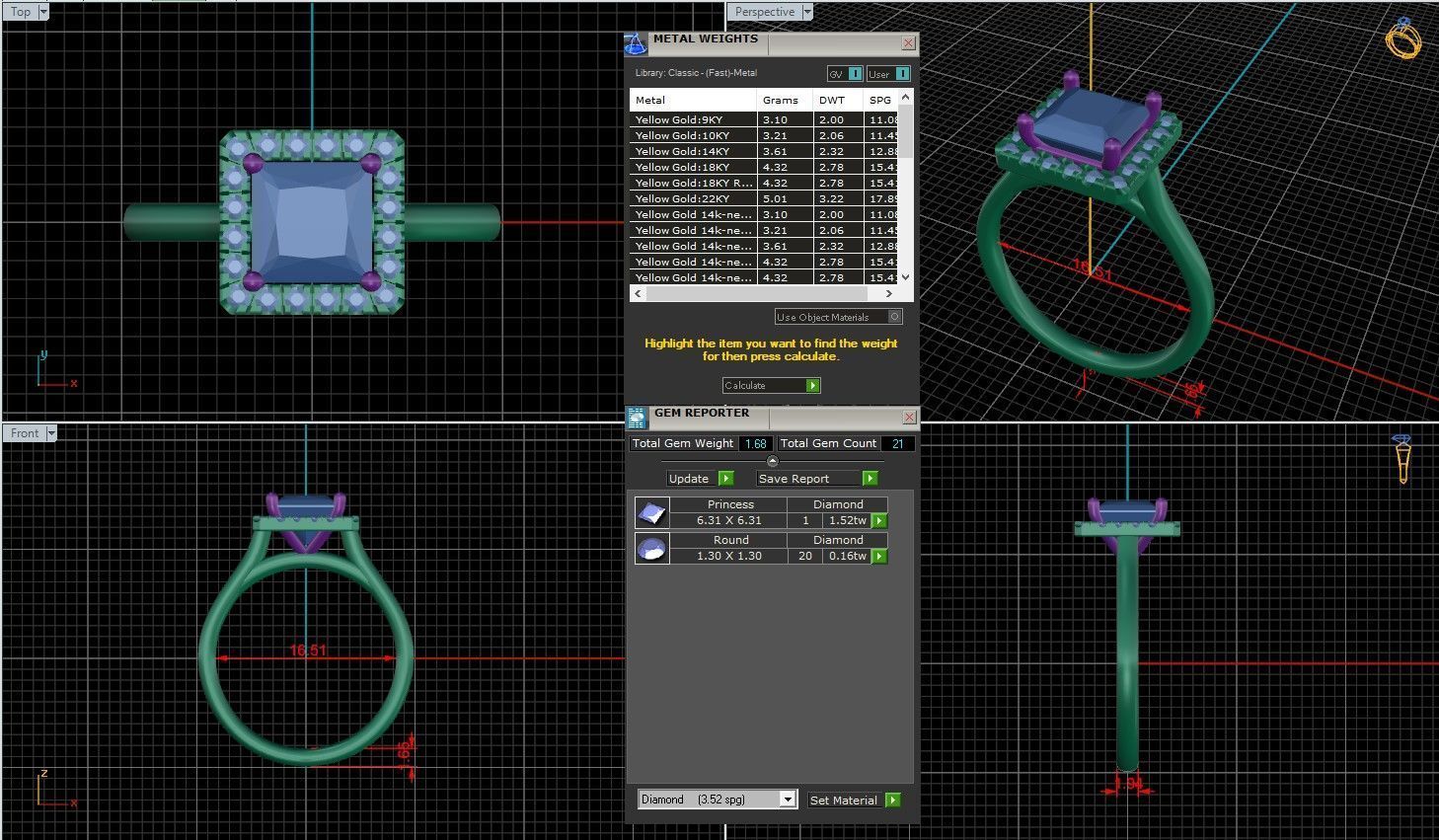 Princess Diamond Halo Setting Solitaire Ring  3D print model_1