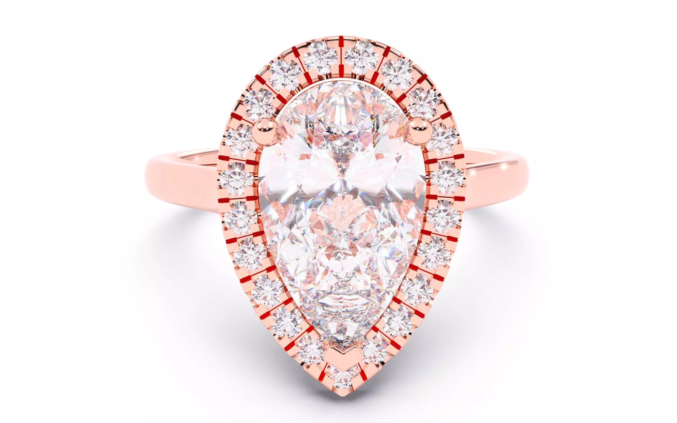 Pear Diamond Halo Setting Solitaire Ring 3D print model_0