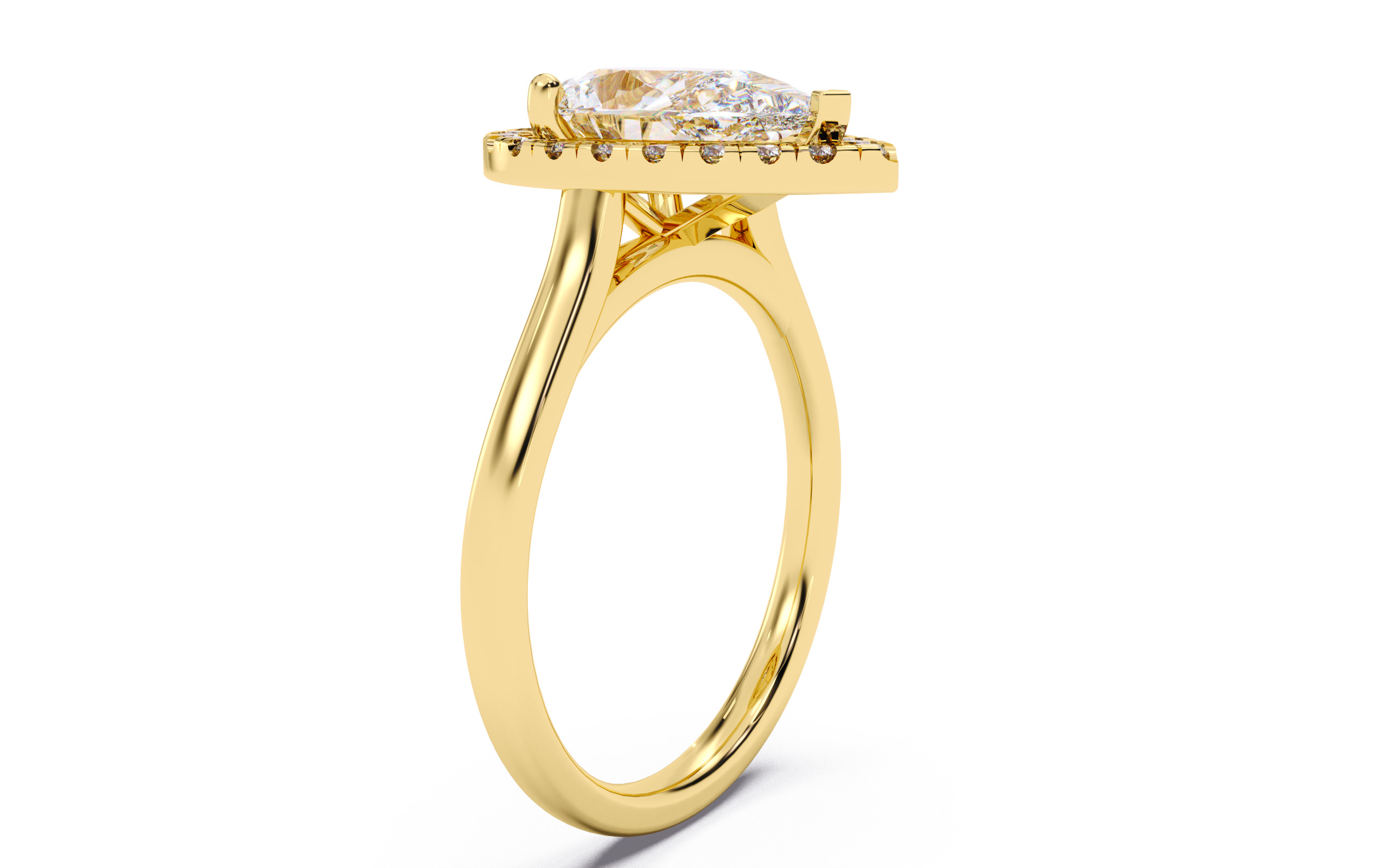 Pear Diamond Halo Setting Solitaire Ring 3D print model_2