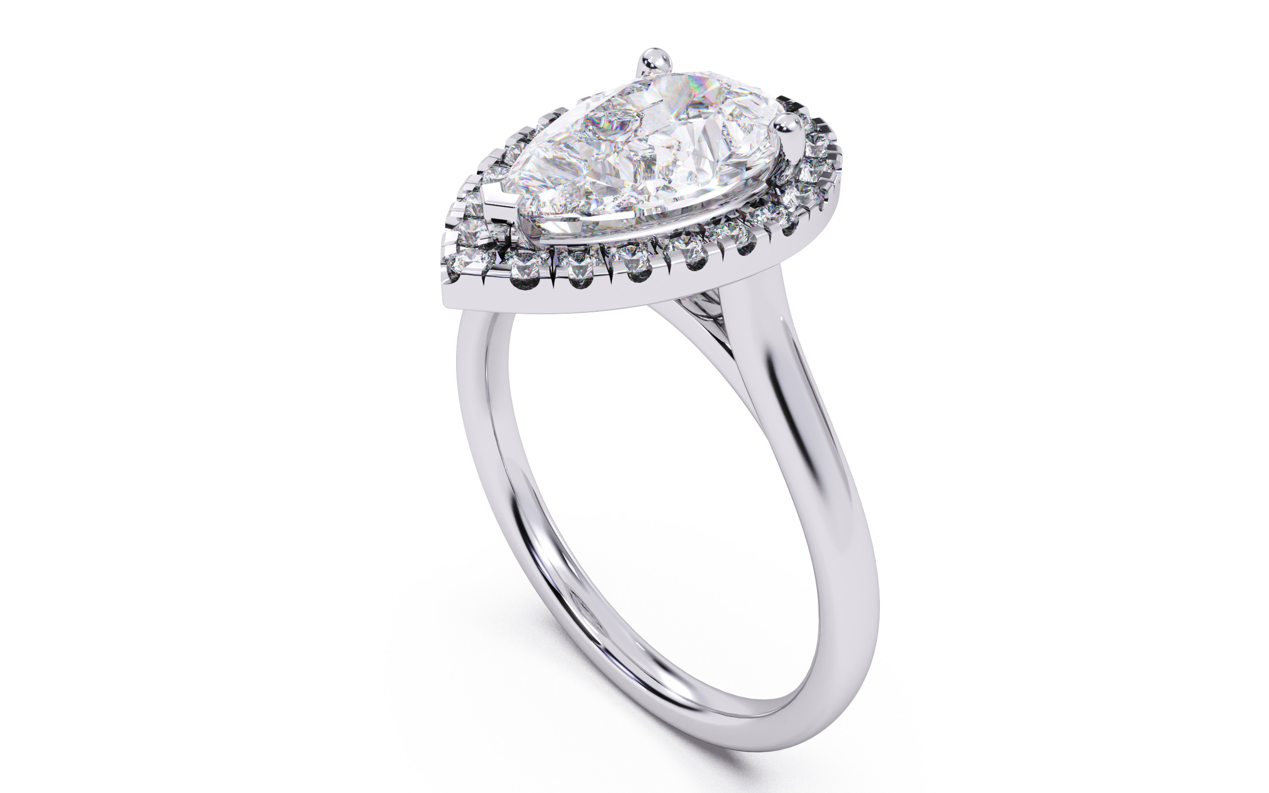 Pear Diamond Halo Setting Solitaire Ring 3D print model_4