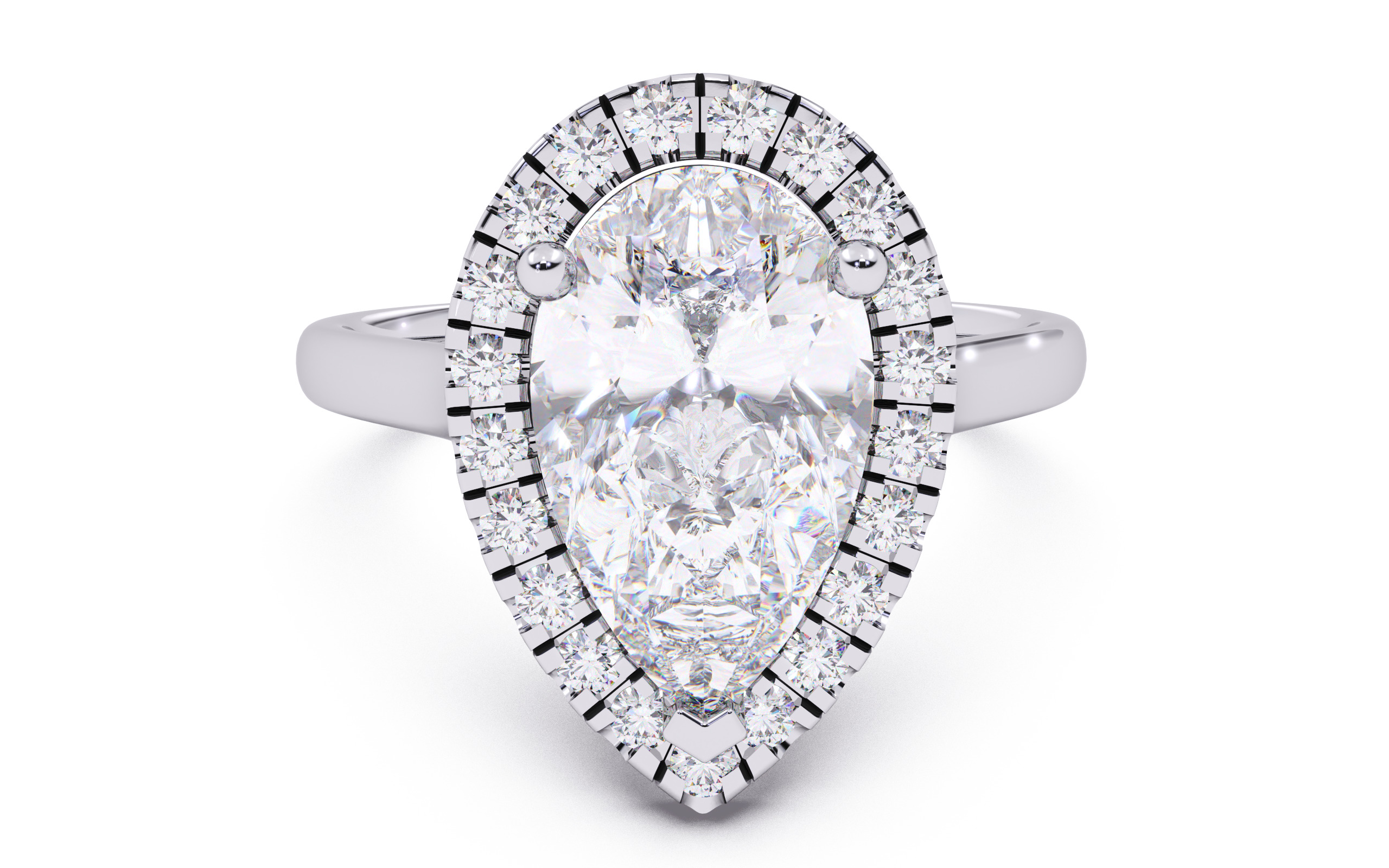 Pear Diamond Halo Setting Solitaire Ring 3D print model_14