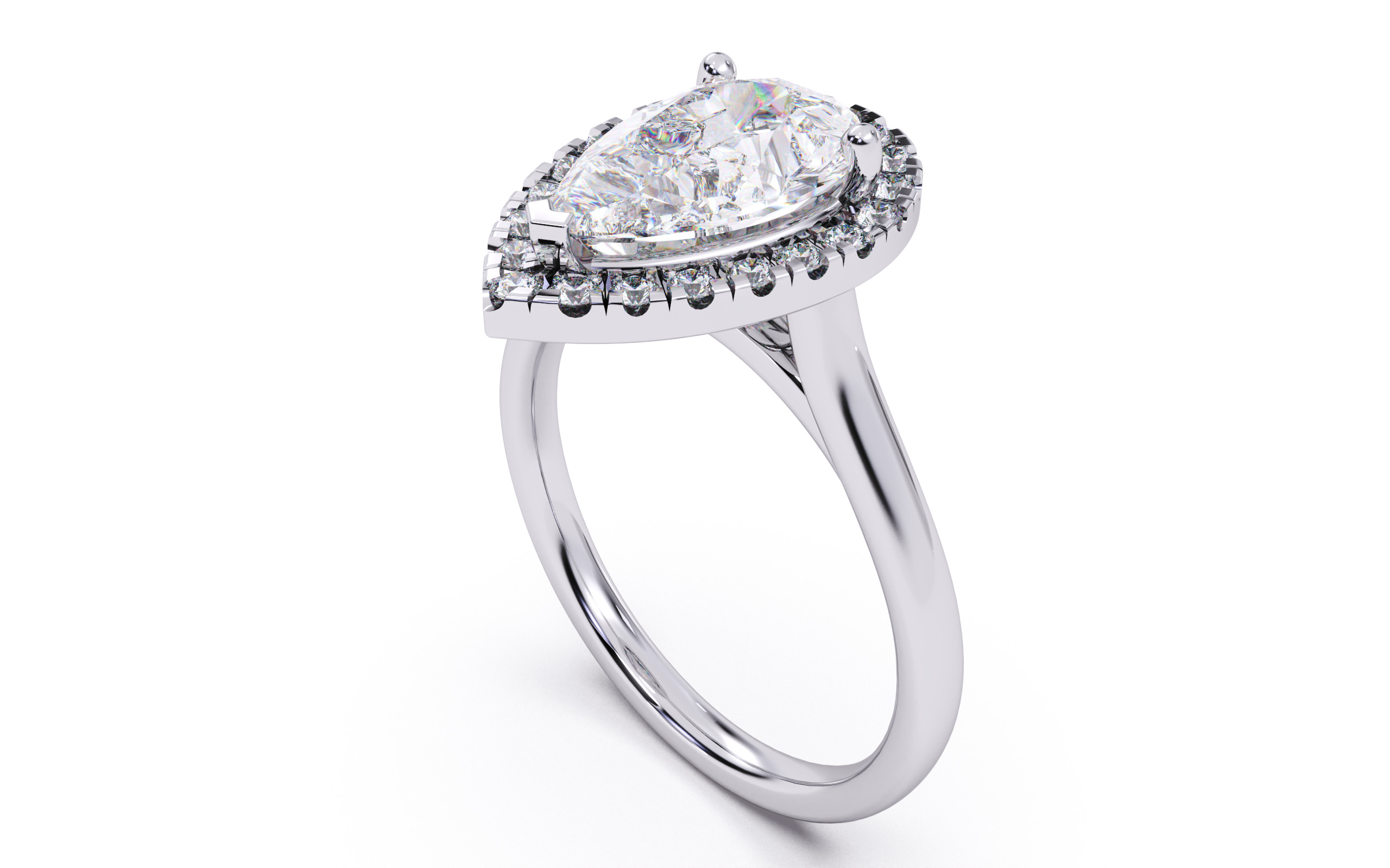 Pear Diamond Halo Setting Solitaire Ring 3D print model_5