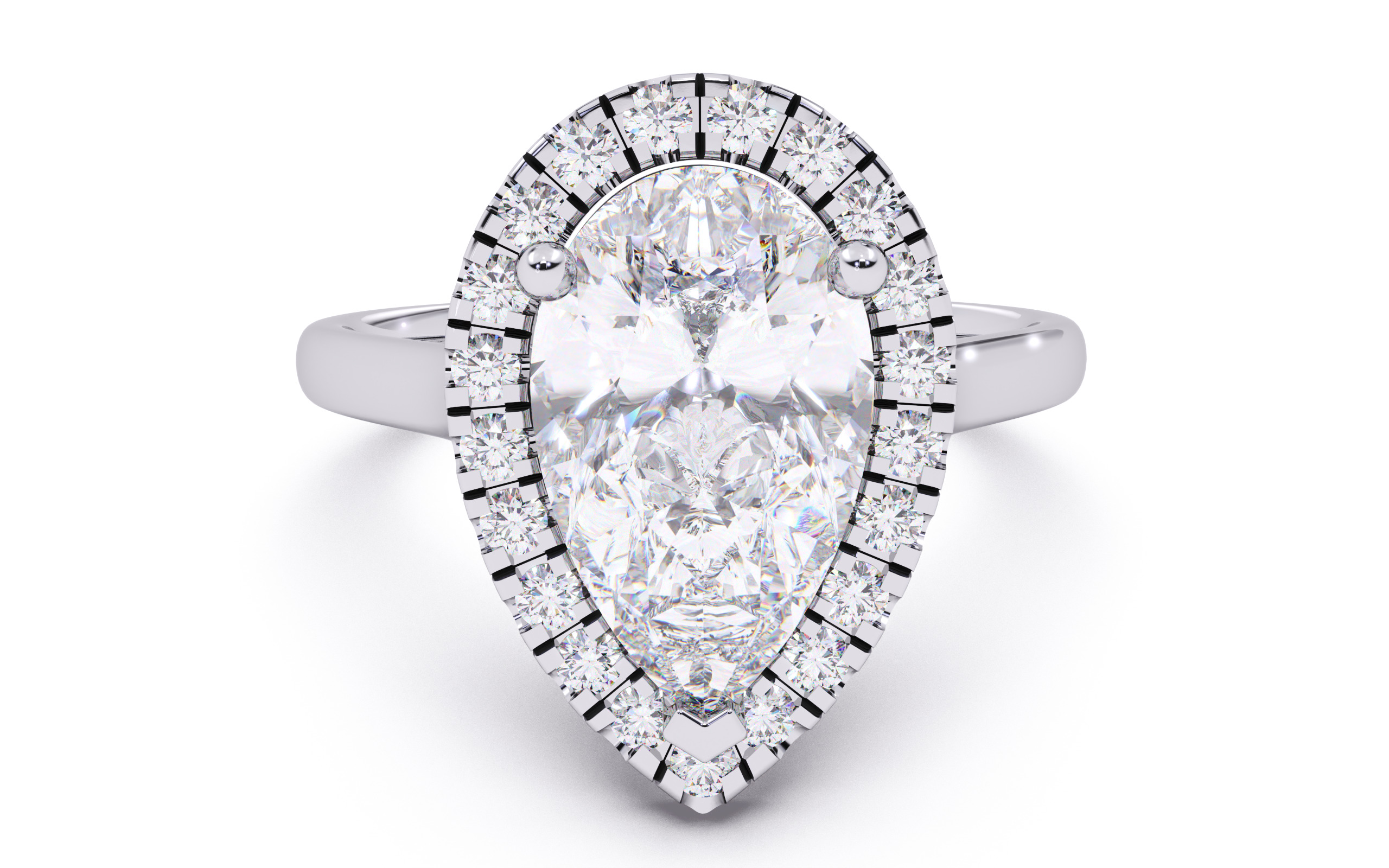 Pear Diamond Halo Setting Solitaire Ring 3D print model_15