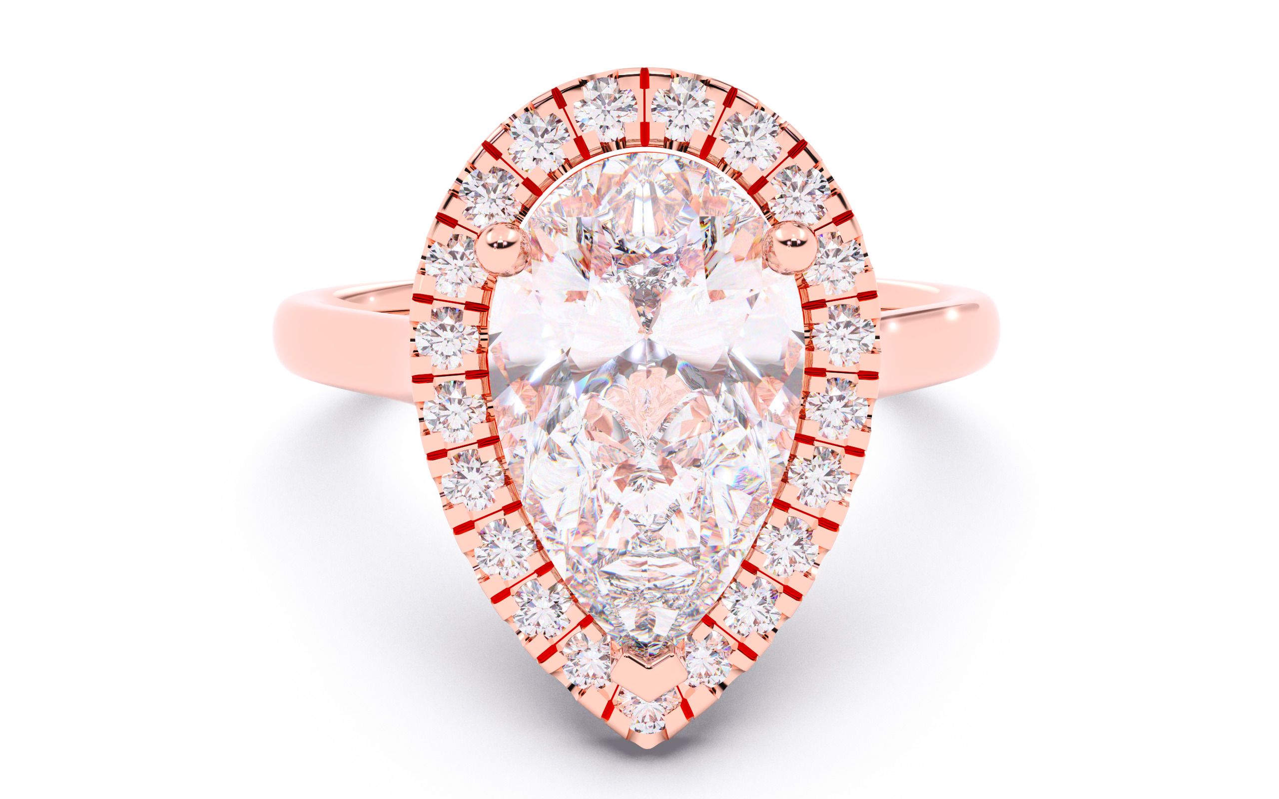 Pear Diamond Halo Setting Solitaire Ring 3D print model_13