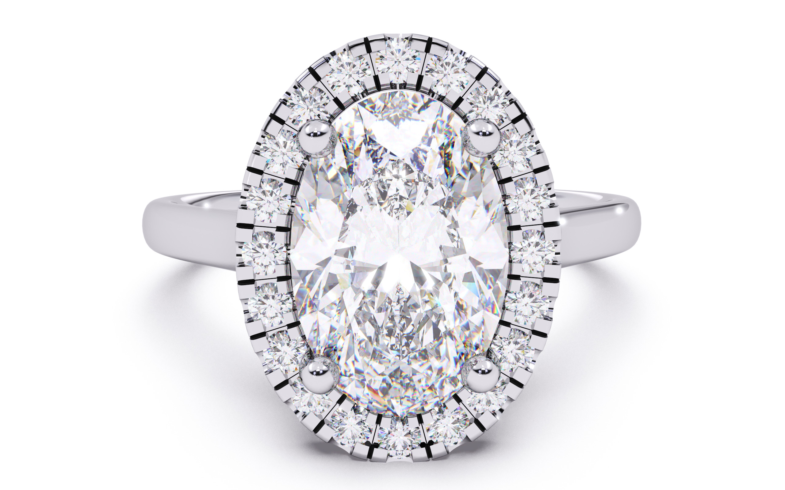 Oval Diamond Halo Setting Solitaire Ring 3D print model_15