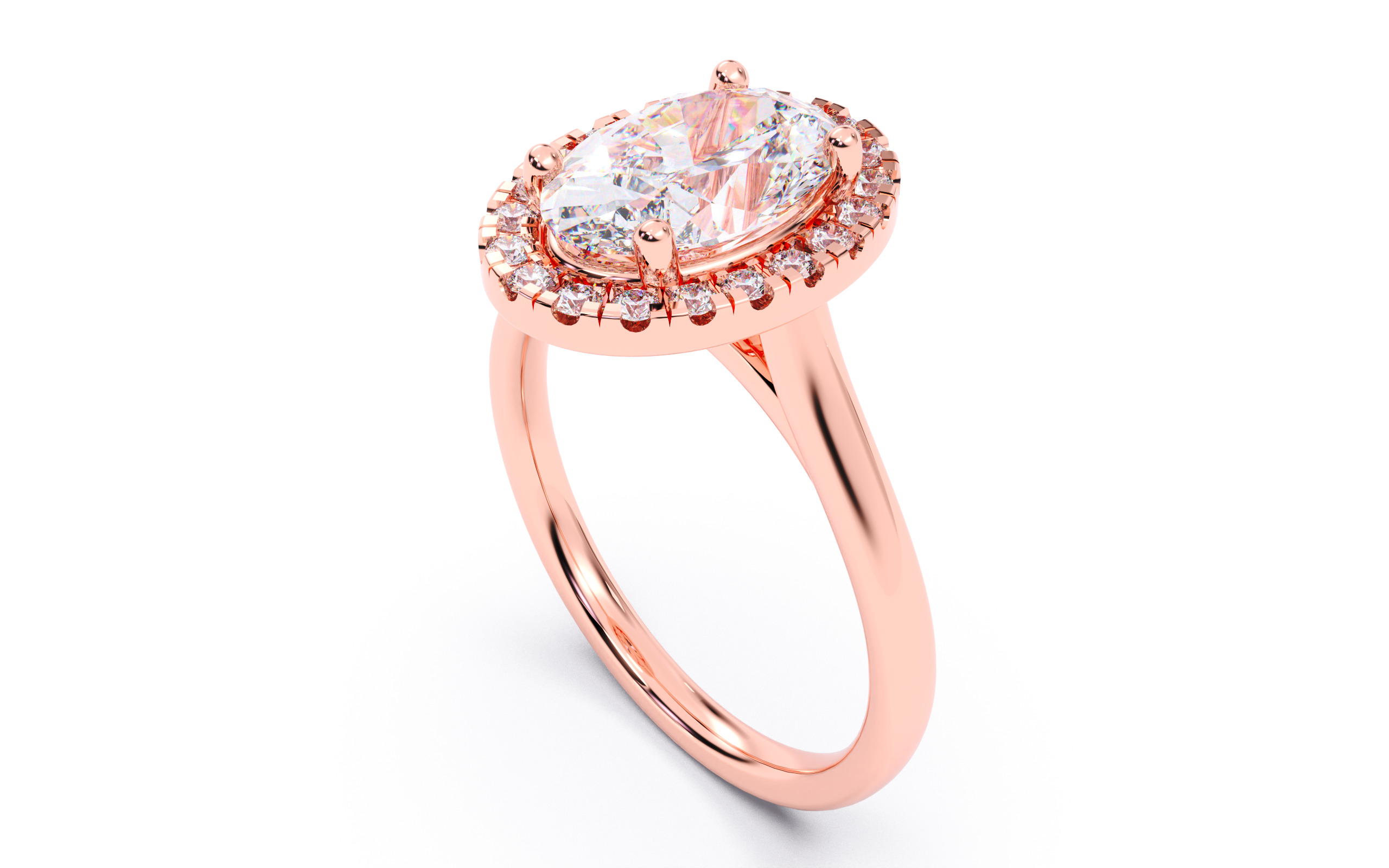 Oval Diamond Halo Setting Solitaire Ring 3D print model_23