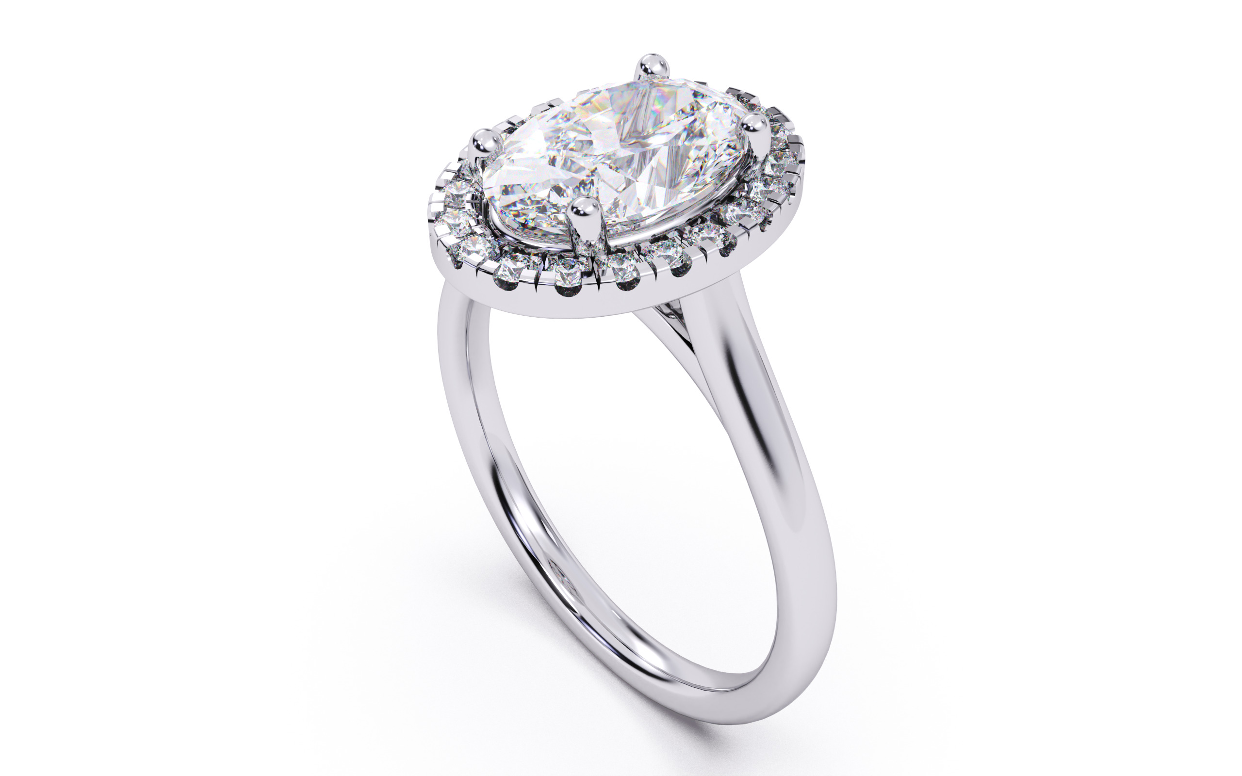 Oval Diamond Halo Setting Solitaire Ring 3D print model_5