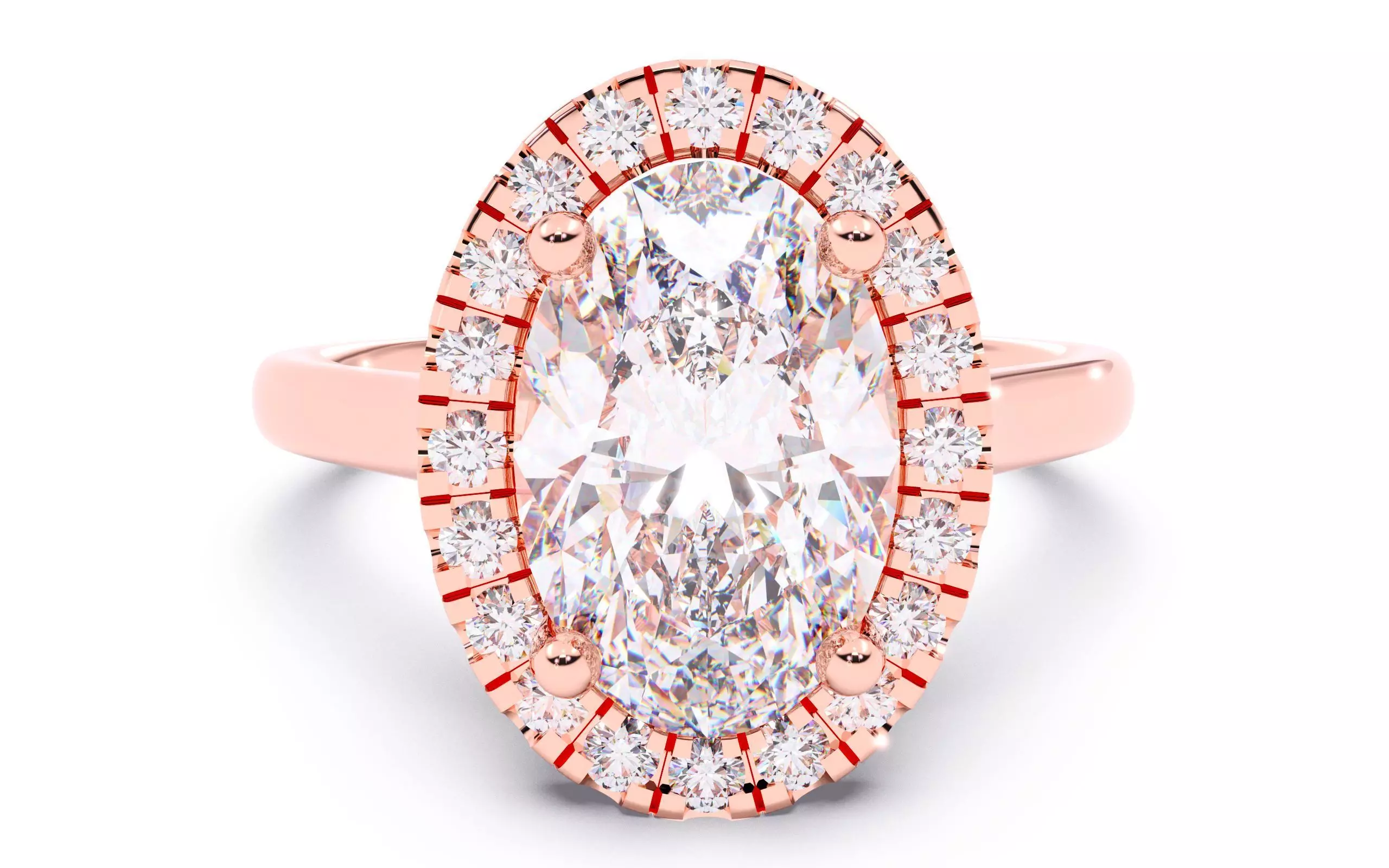 Oval Diamond Halo Setting Solitaire Ring 3D print model_0