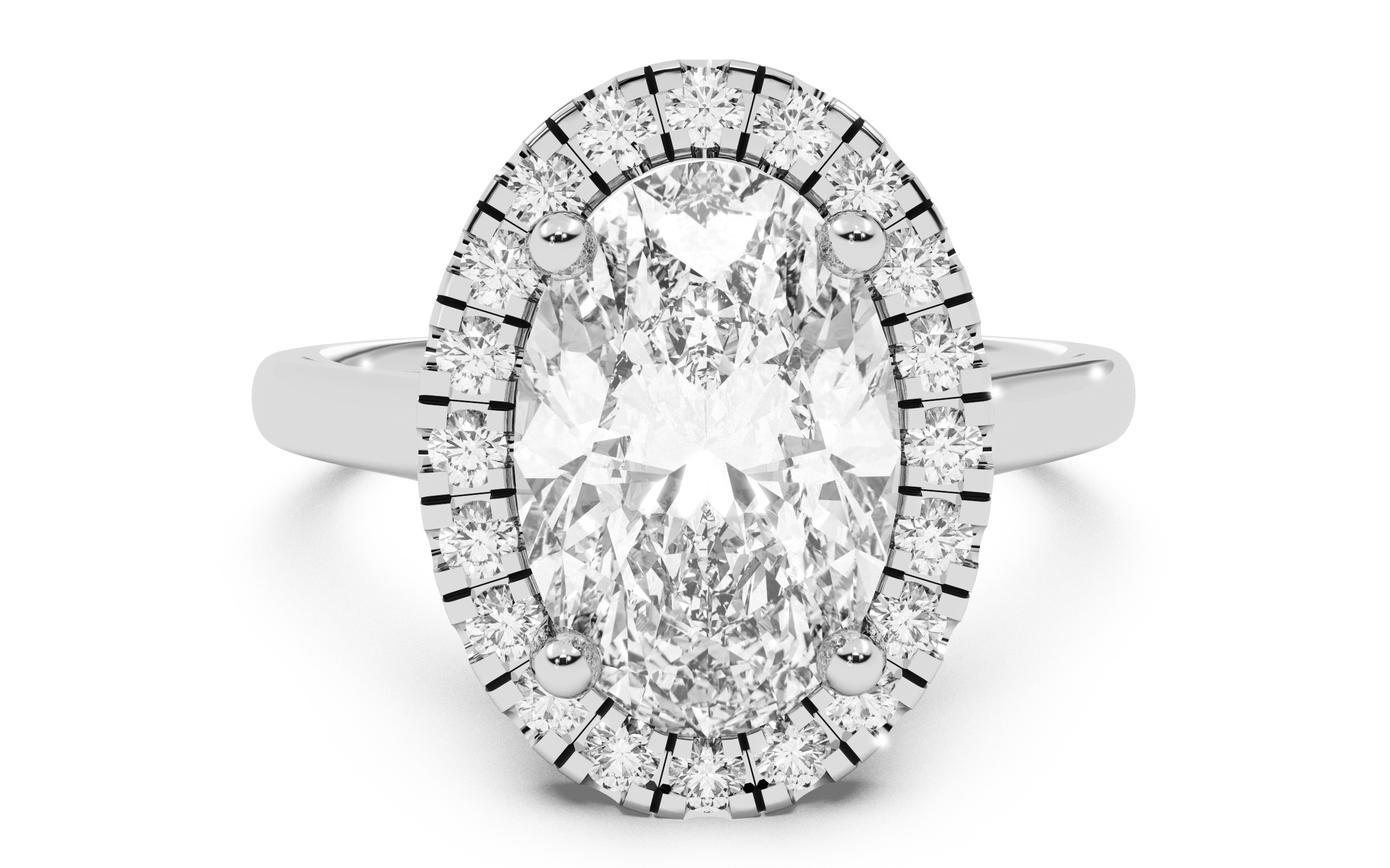 Oval Diamond Halo Setting Solitaire Ring 3D print model_17