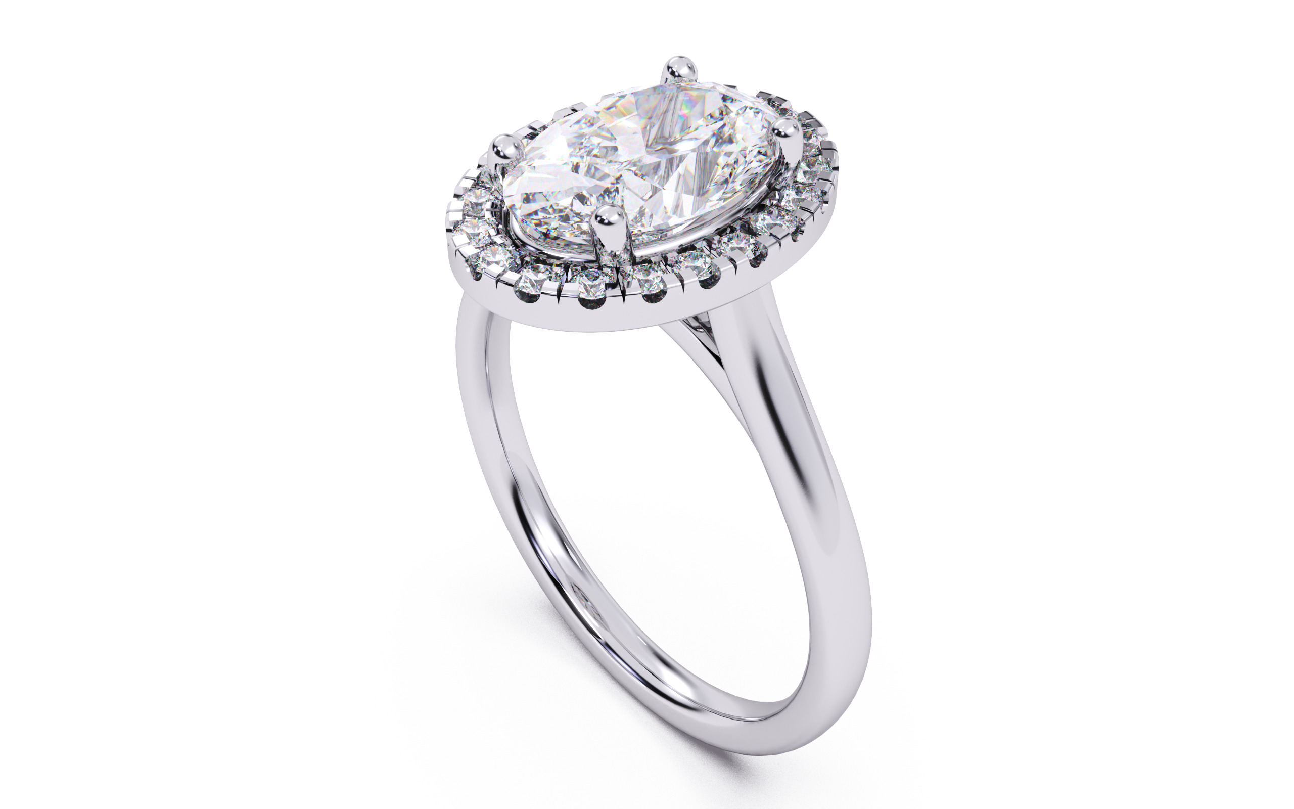 Oval Diamond Halo Setting Solitaire Ring 3D print model_4