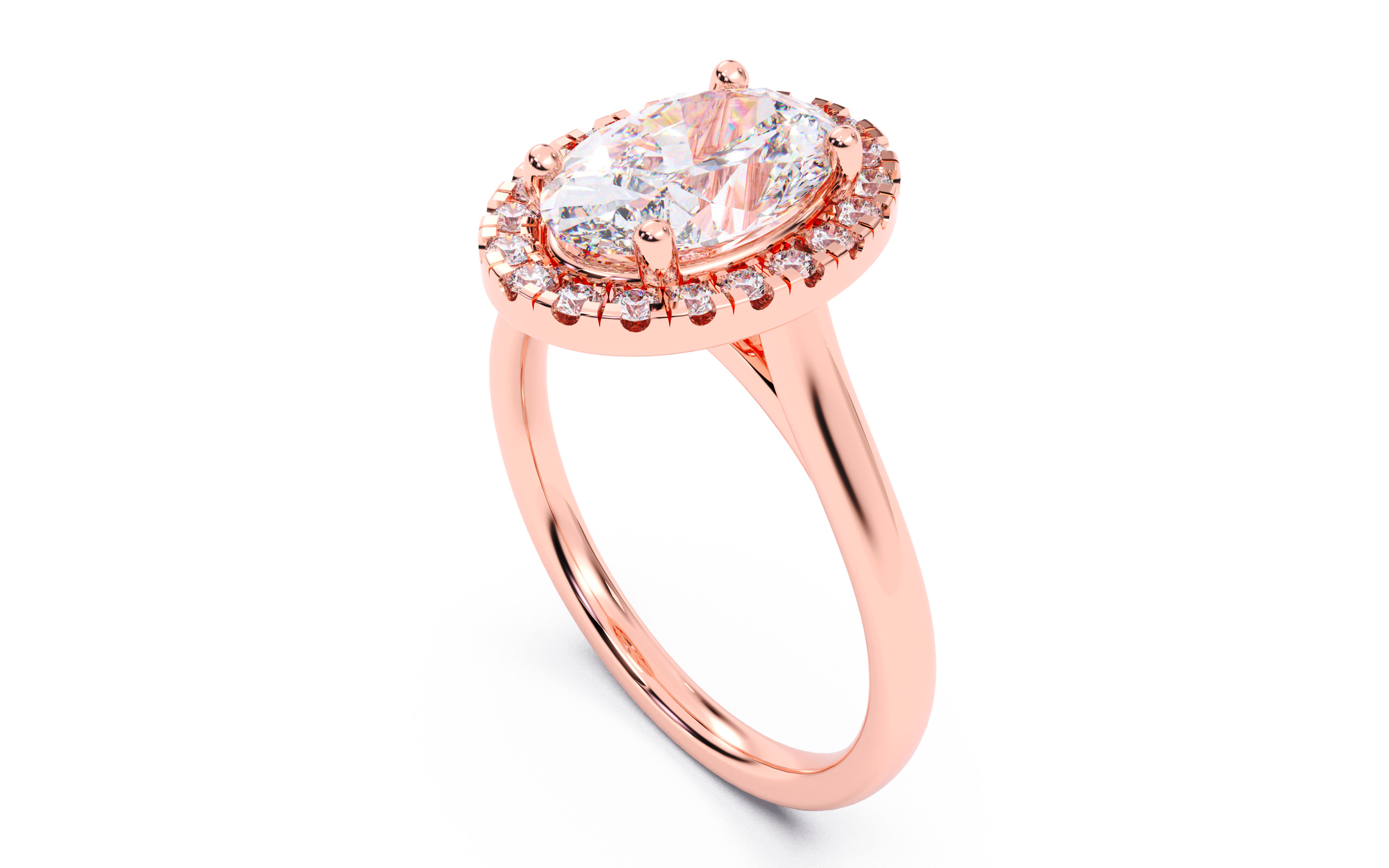 Oval Diamond Halo Setting Solitaire Ring 3D print model_22